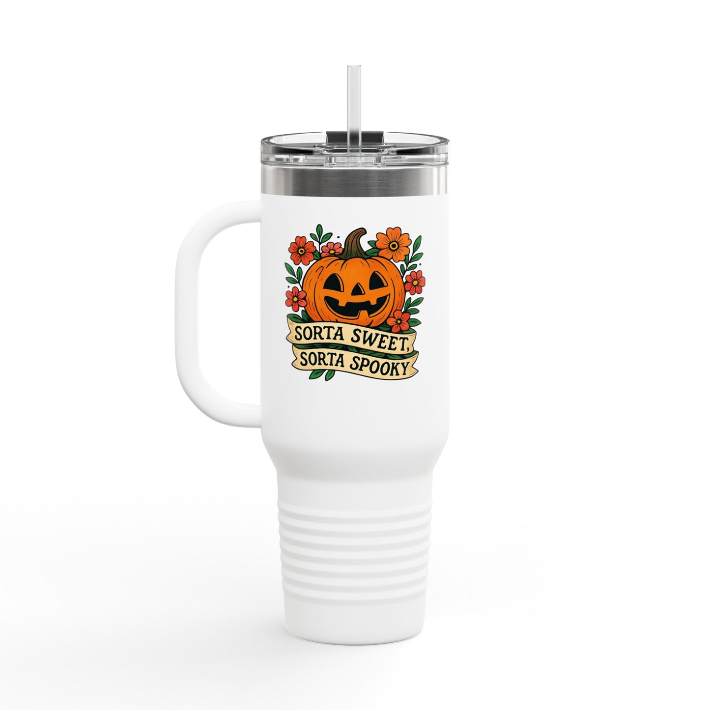 Spooky Floral Insulated Travel Mug - 40oz, Halloween Coffee Cup, Fall Drink Mug, Cute Travel Tumbler, Gift for Witchy Friends, Travel Mug