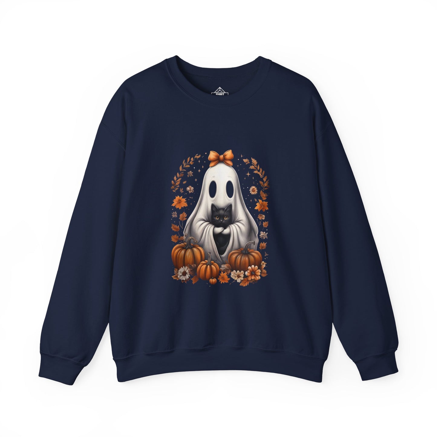 Cute Ghost and Black Cat Halloween T-Shirt | Cozy Fall Pumpkin Shirt | Spooky Season Aesthetic Apparel Gift for Halloween Lovers
