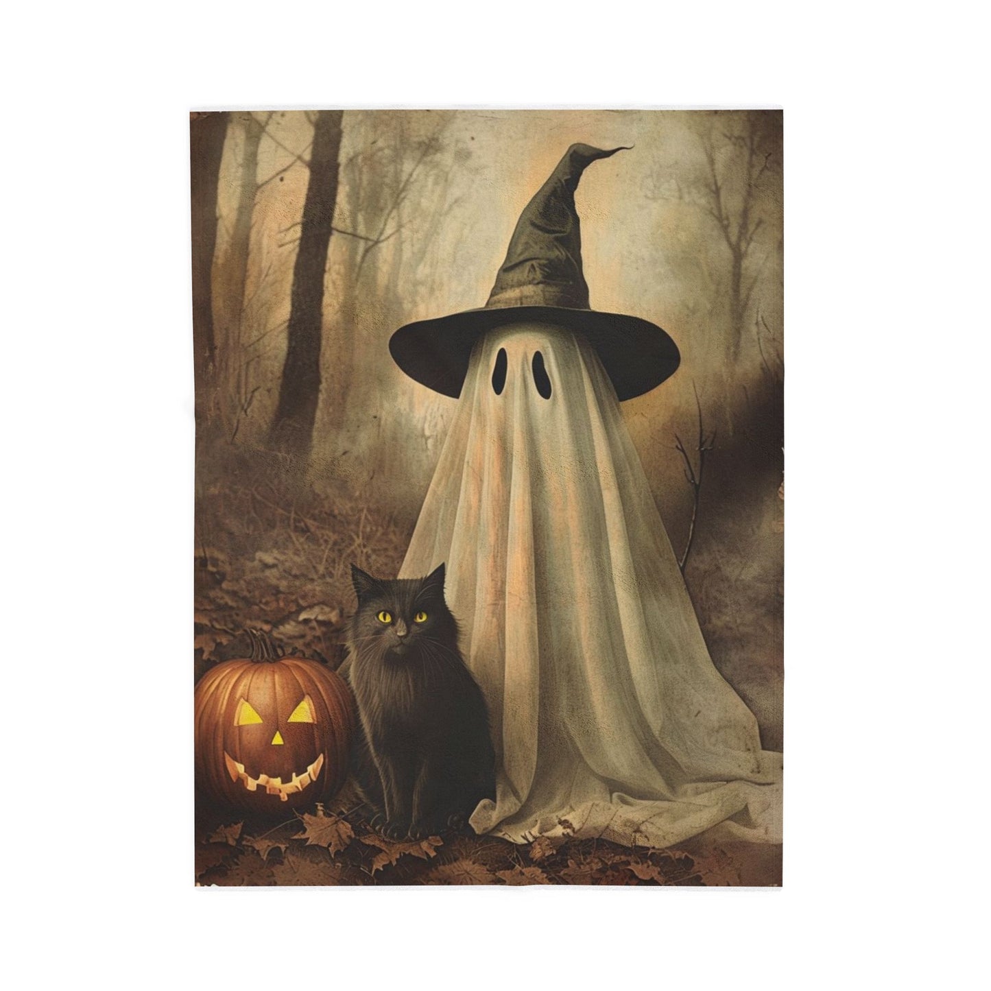 Halloween Ghost Plush Blanket for Cozy Nights, Fall Decor, Gift for Cat Lovers, Pumpkin Design, Cozy Home Accessory, Blanket