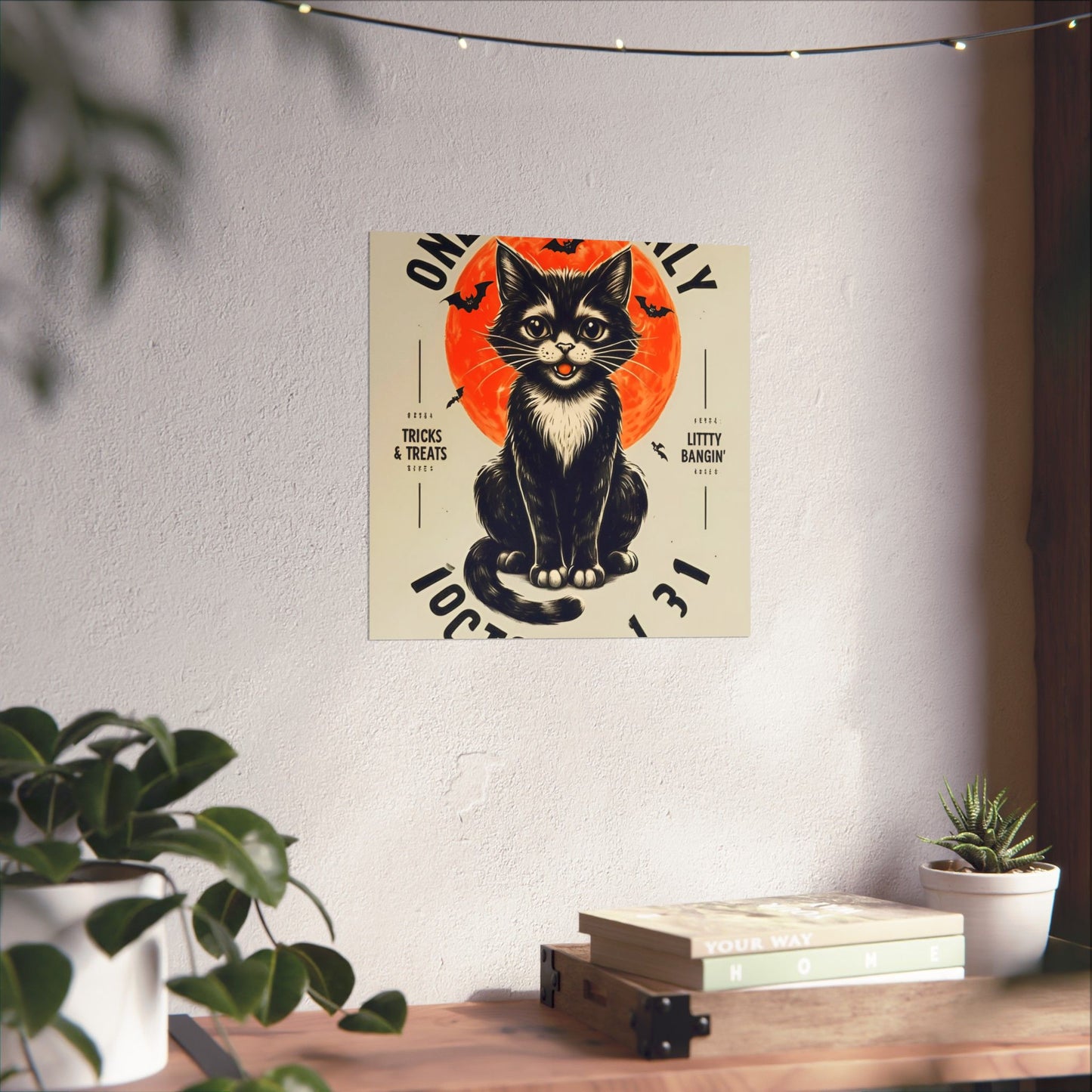 Halloween Black Cat Design | One Night Only October 31 Vintage Artwork Design Poster