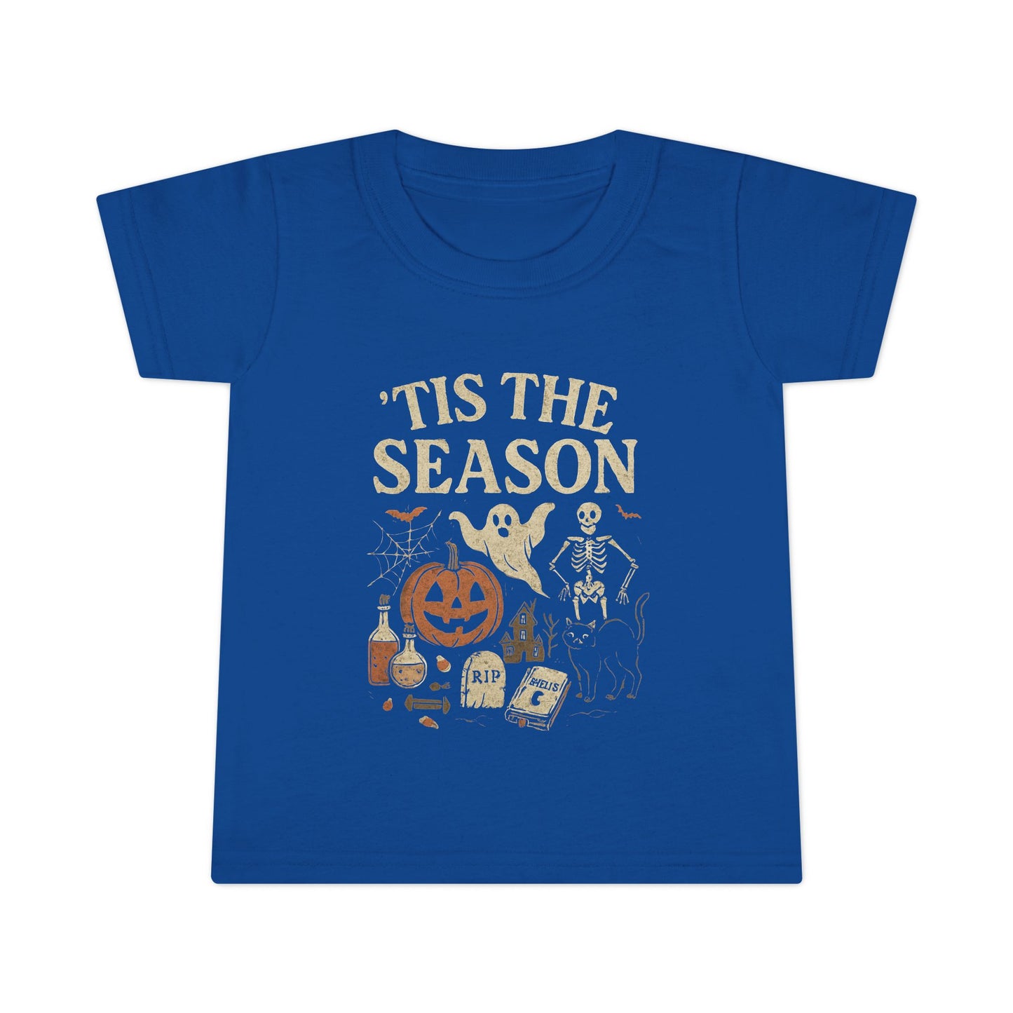 ‘Tis the Season Halloween T‑Shirt | Vintage Spooky Season Shirt with Ghost, Skeleton & Pumpkin | Retro Halloween Graphic Tee for Fall Toddler T-Shirt