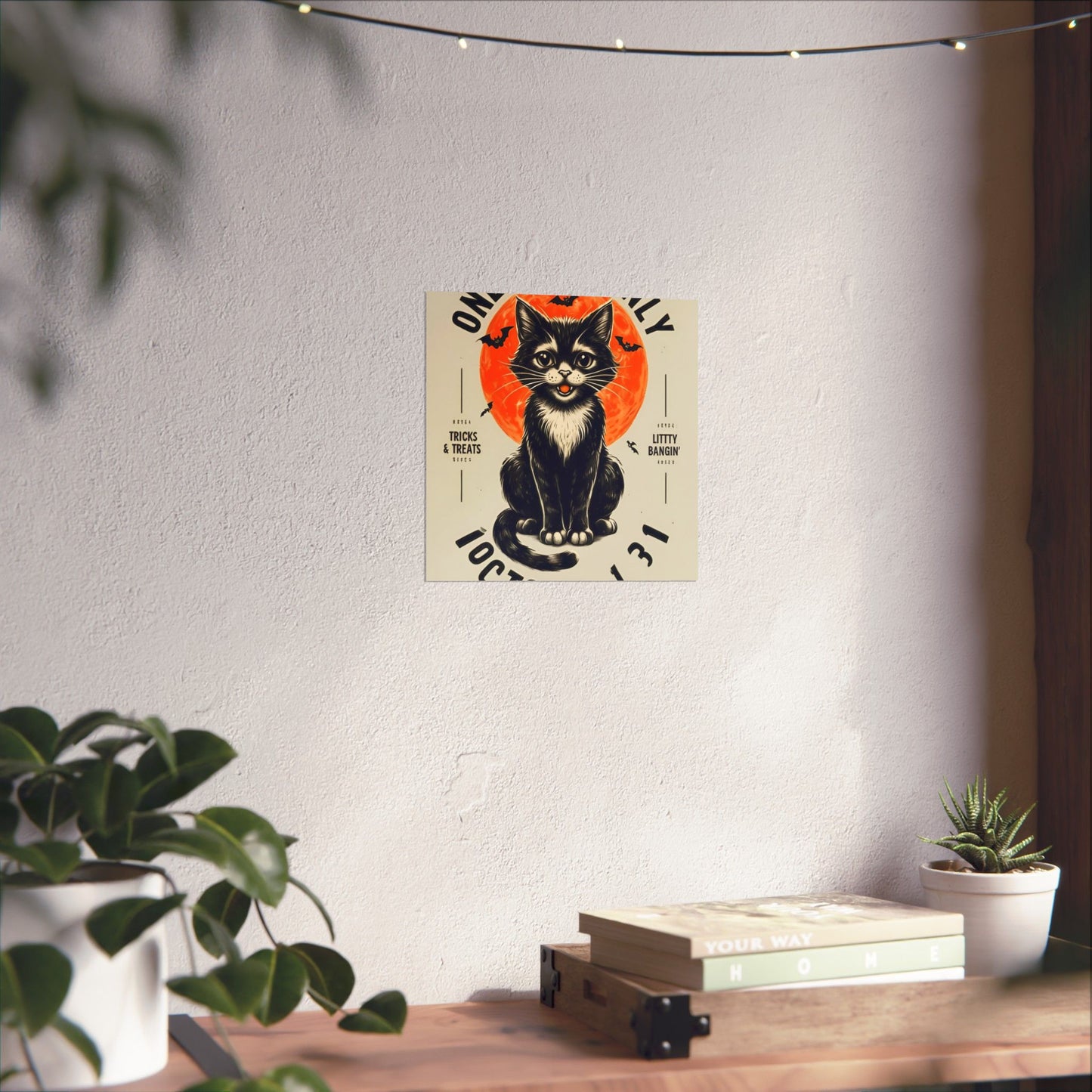 Halloween Black Cat Design | One Night Only October 31 Vintage Artwork Design Poster