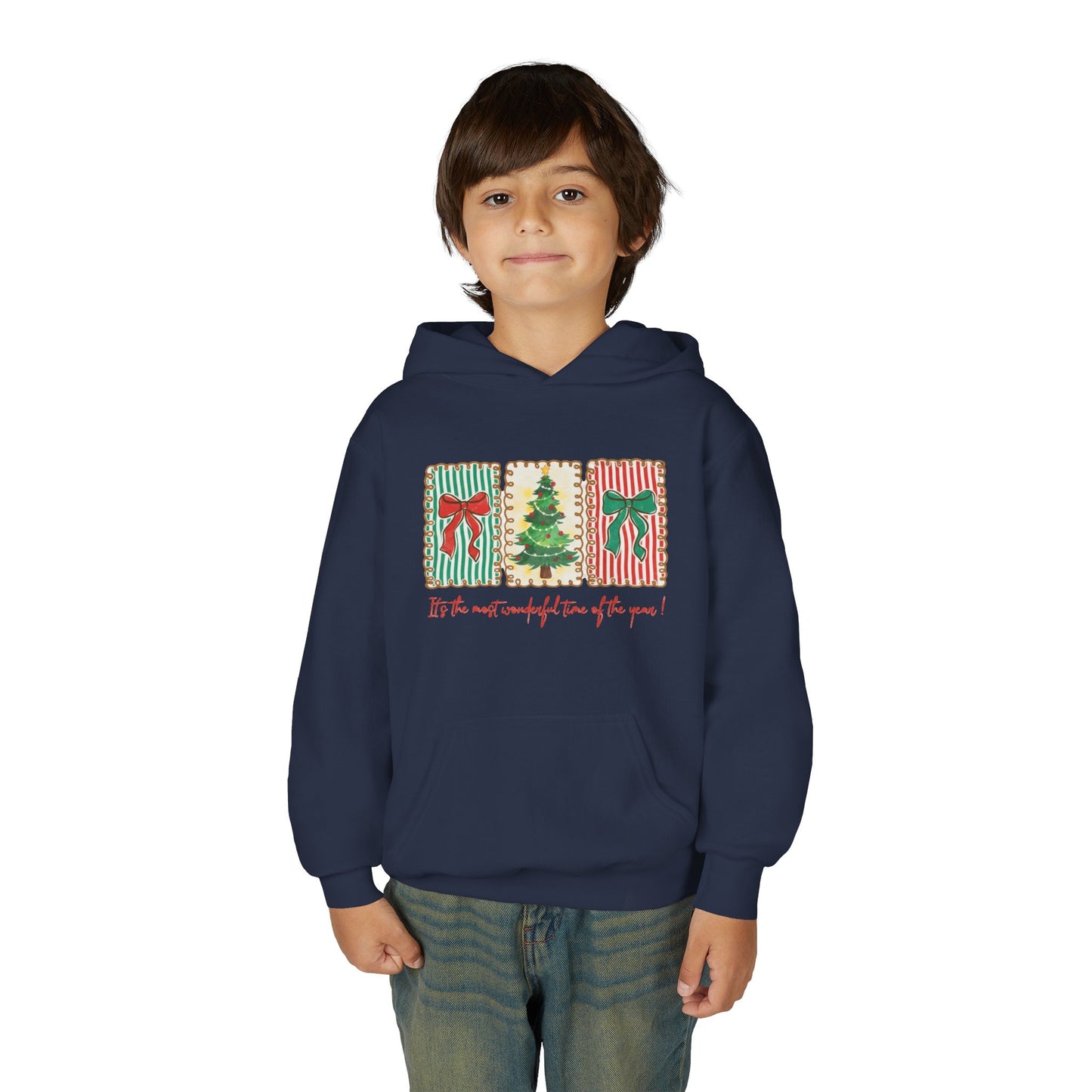 Festive Christmas Tree & Bow Design | It’s the Most Wonderful Time of the Year – Holiday Shirt, Mug, Tote & Home Decor Kids Hoodie