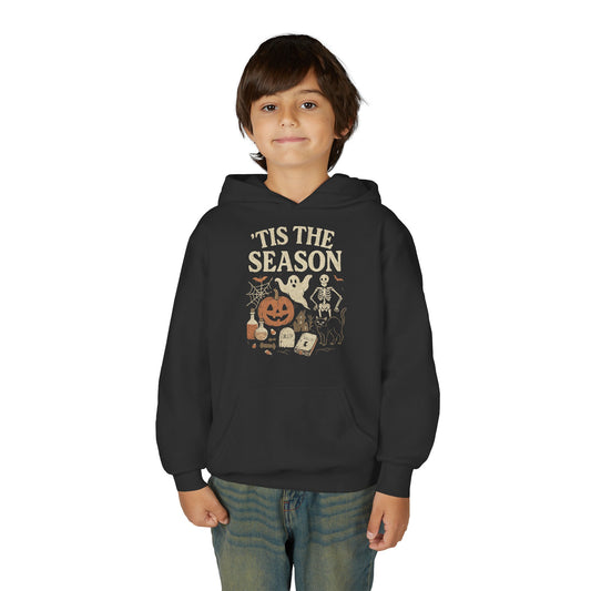 ‘Tis the Season Halloween  | Vintage Spooky Season Shirt with Ghost, Skeleton & Pumpkin | Retro Halloween Graphic Tee for Fall Kids Hoodie