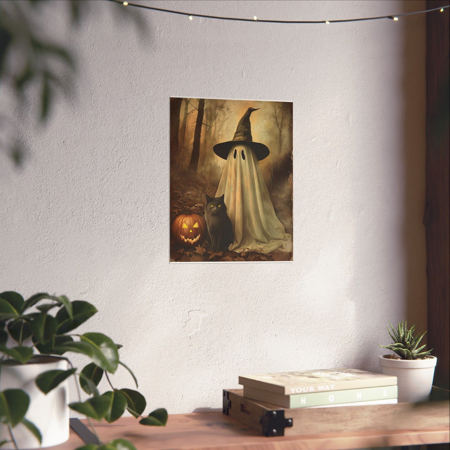 Halloween Ghost and Cat Matte Vertical Posters, Spooky Home Decor, Fall Art Print, Seasonal Wall Art, Halloween Decor, Poster