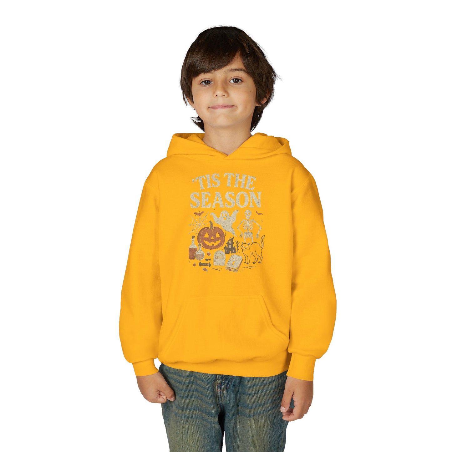 ‘Tis the Season Halloween  | Vintage Spooky Season Shirt with Ghost, Skeleton & Pumpkin | Retro Halloween Graphic Tee for Fall Kids Hoodie