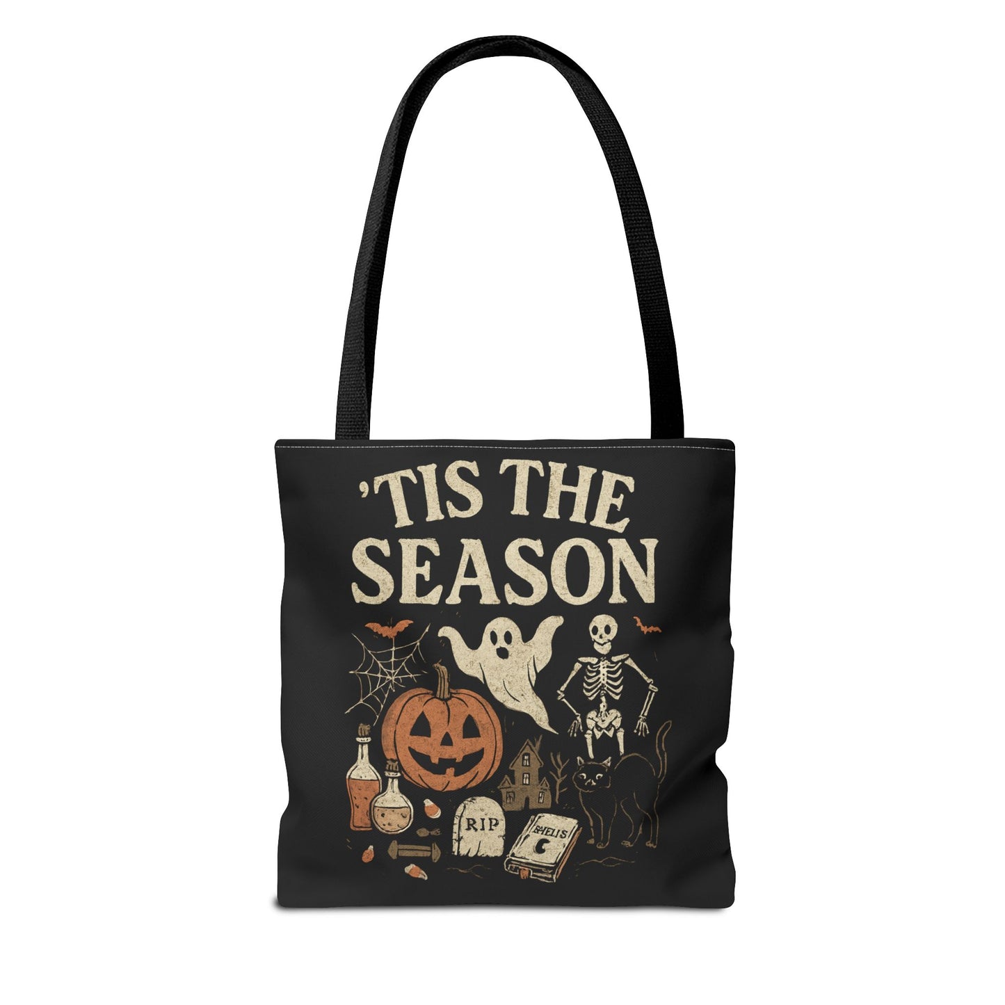 'Tis the Season Halloween Tote Bag, Spooky Bag, Trick or Treat Bag, Autumn Accessories, Ghost & Pumpkin Design Tote Bags