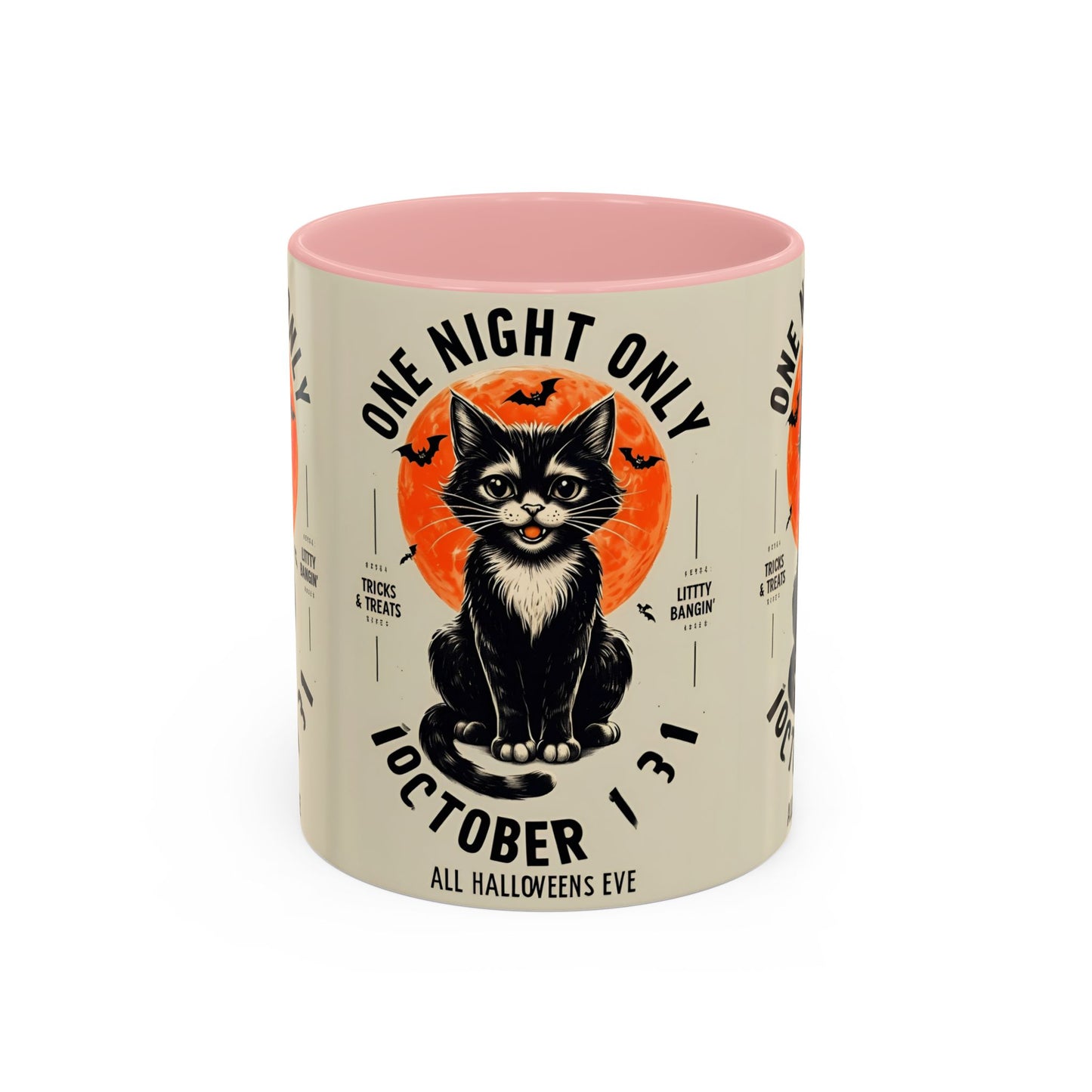 Halloween Black Cat Design | One Night Only October 31 Vintage Artwork Accent Mug