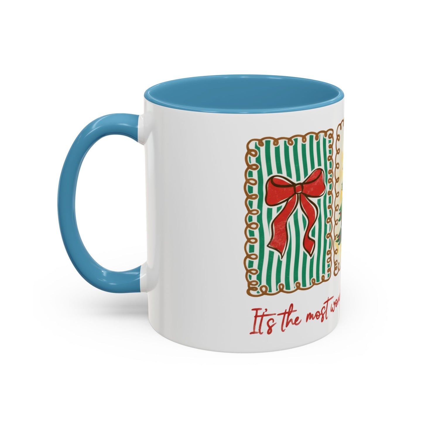 Festive Christmas Tree & Bow Design | It’s the Most Wonderful Time of the Year – Holiday Shirt, Mug, Tote & Home Decor Accent Mug