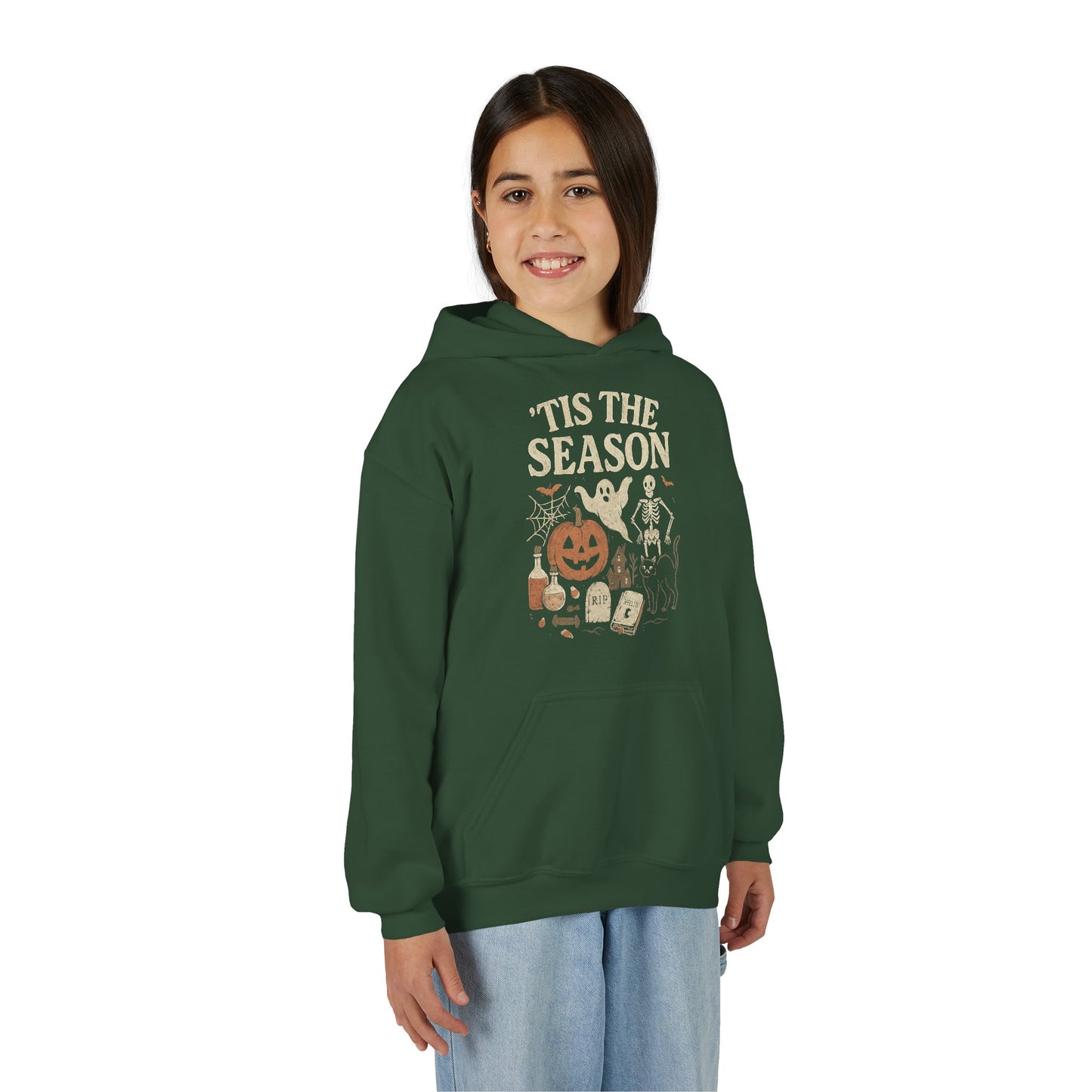 ‘Tis the Season Halloween  | Vintage Spooky Season Shirt with Ghost, Skeleton & Pumpkin | Retro Halloween Graphic Tee for Fall Kids Hoodie