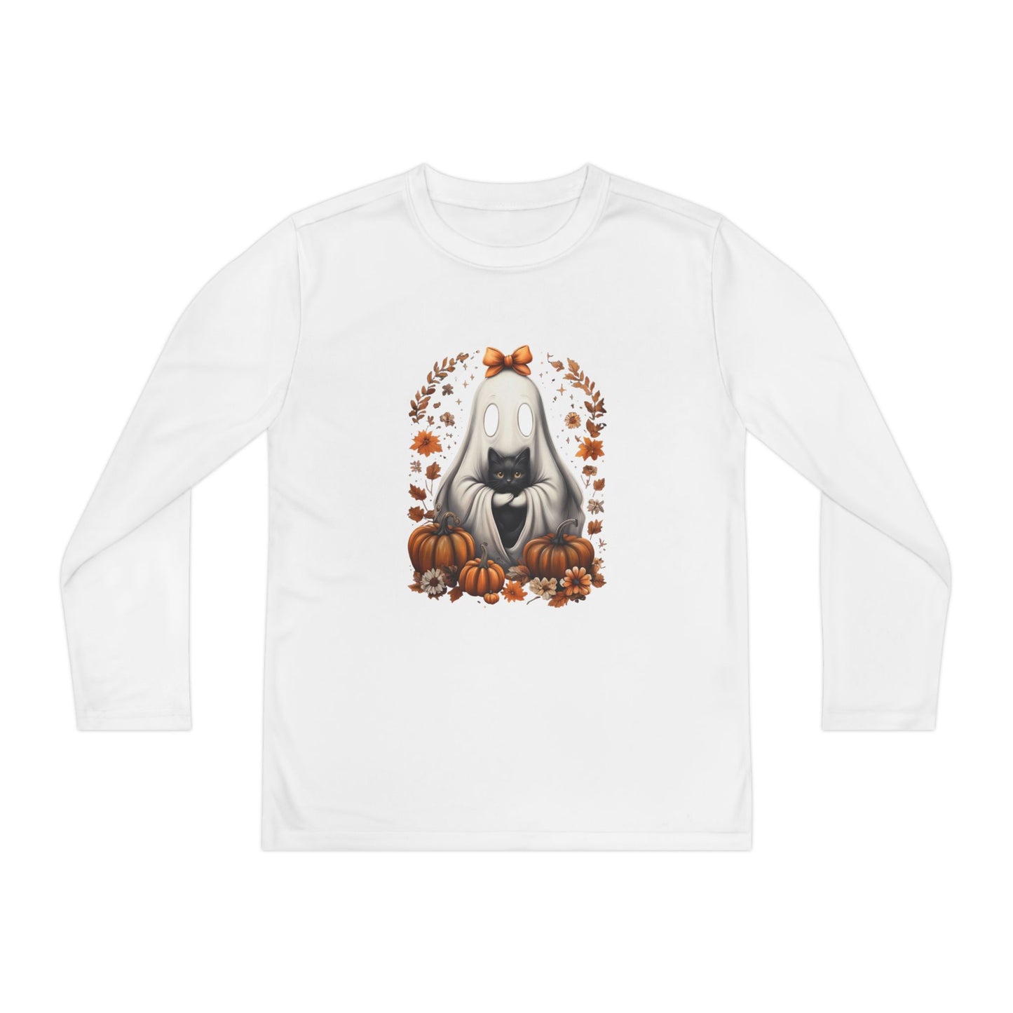 Cute Ghost and Black Cat Halloween T-Shirt | Cozy Fall Pumpkin Shirt | Spooky Season Aesthetic Apparel Gift for Halloween Lovers