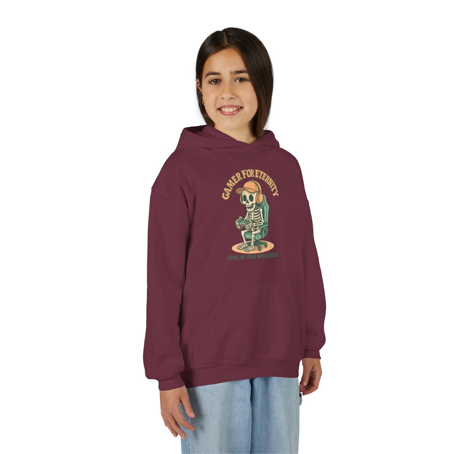 Cool Skeleton Gamer Youth Hoodie, Casual Streetwear, Perfect for Gamers, Halloween, Birthday, and Everyday Wear, Kids Hoodies