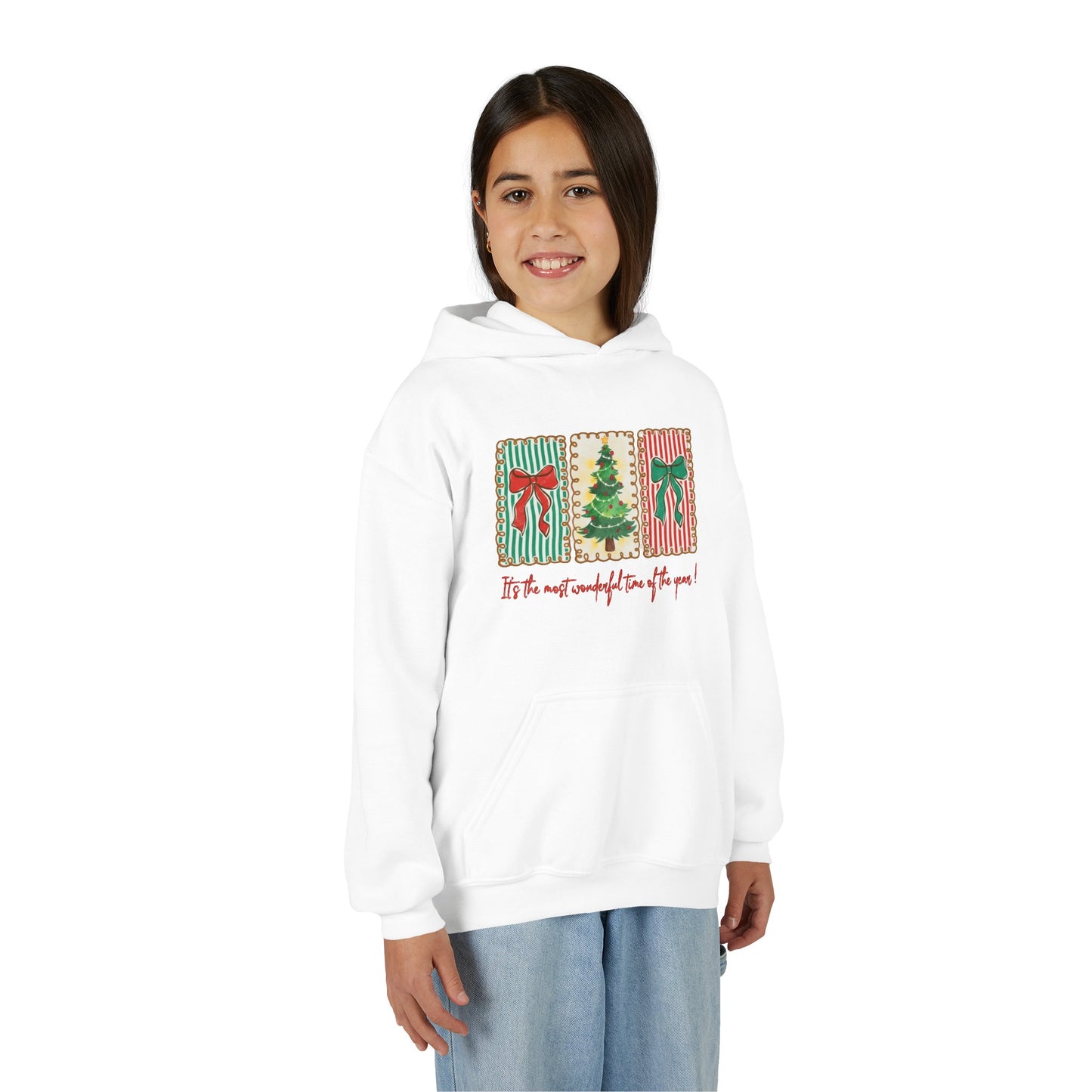 Festive Christmas Tree & Bow Design | It’s the Most Wonderful Time of the Year – Holiday Shirt, Mug, Tote & Home Decor Kids Hoodie