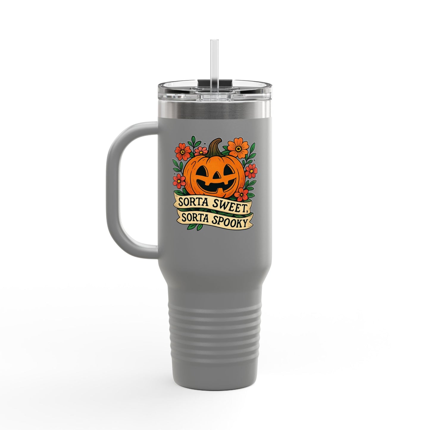Spooky Floral Insulated Travel Mug - 40oz, Halloween Coffee Cup, Fall Drink Mug, Cute Travel Tumbler, Gift for Witchy Friends, Travel Mug