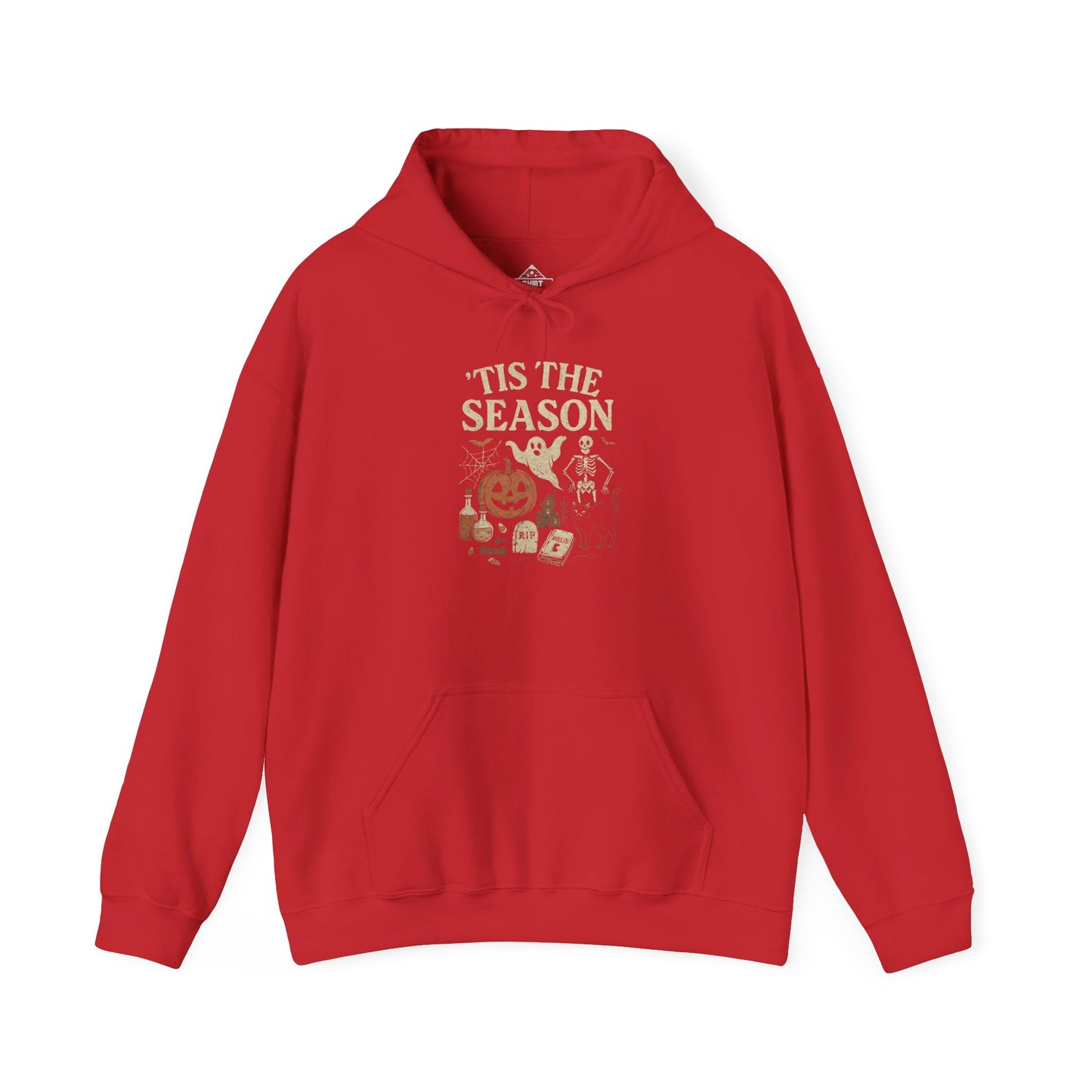 ‘Tis the Season Halloween T‑Shirt | Vintage Spooky Season Shirt with Ghost, Skeleton & Pumpkin | Retro Halloween Graphic Tee for Fall