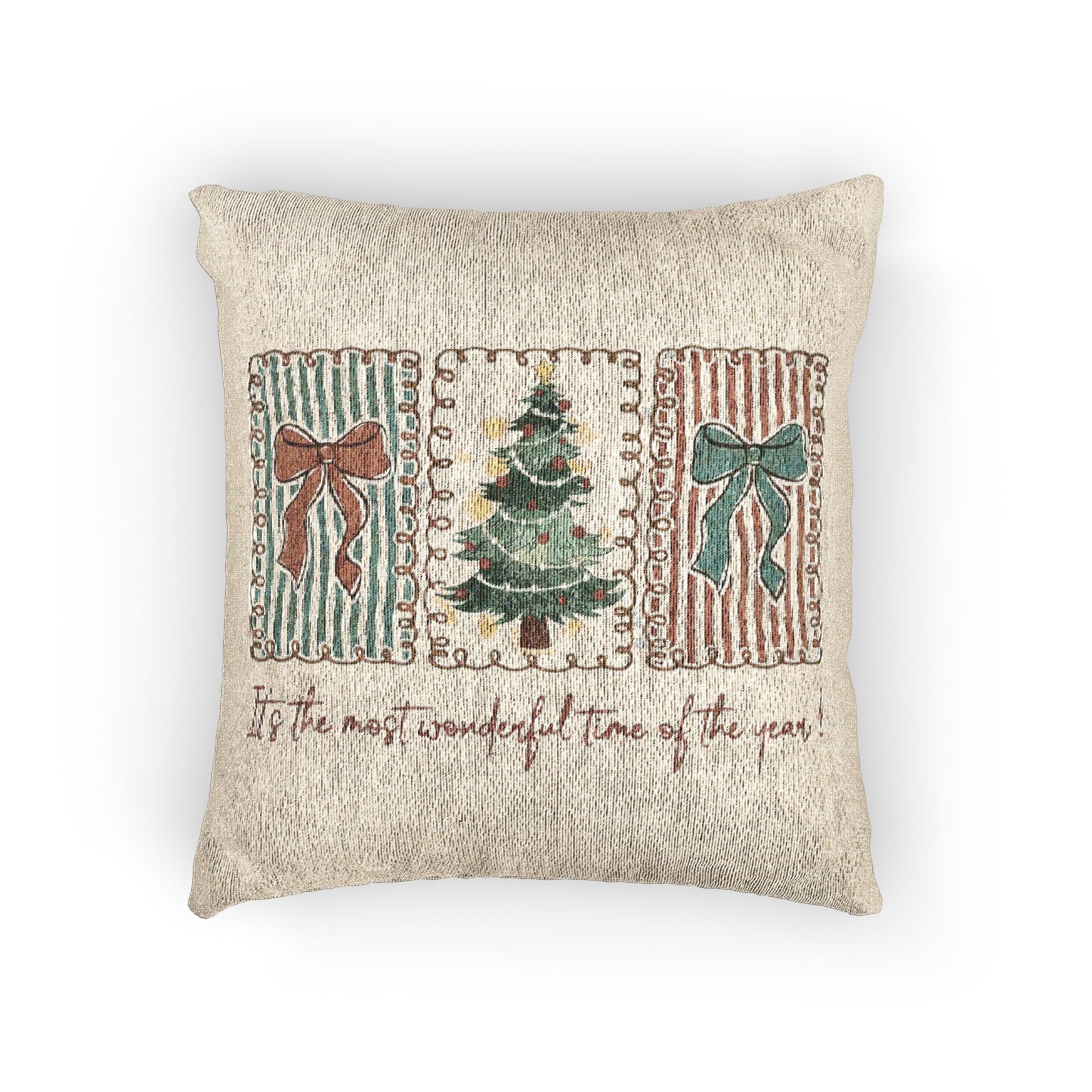 Festive Christmas Tree & Bow Design | It’s the Most Wonderful Time of the Year – Holiday Shirt, Mug, Tote & Home Decor Throw Pillow