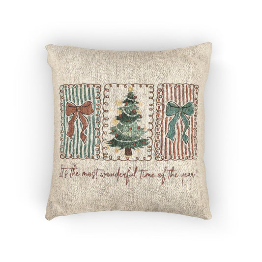 Festive Christmas Tree & Bow Design | It’s the Most Wonderful Time of the Year – Holiday Shirt, Mug, Tote & Home Decor Throw Pillow