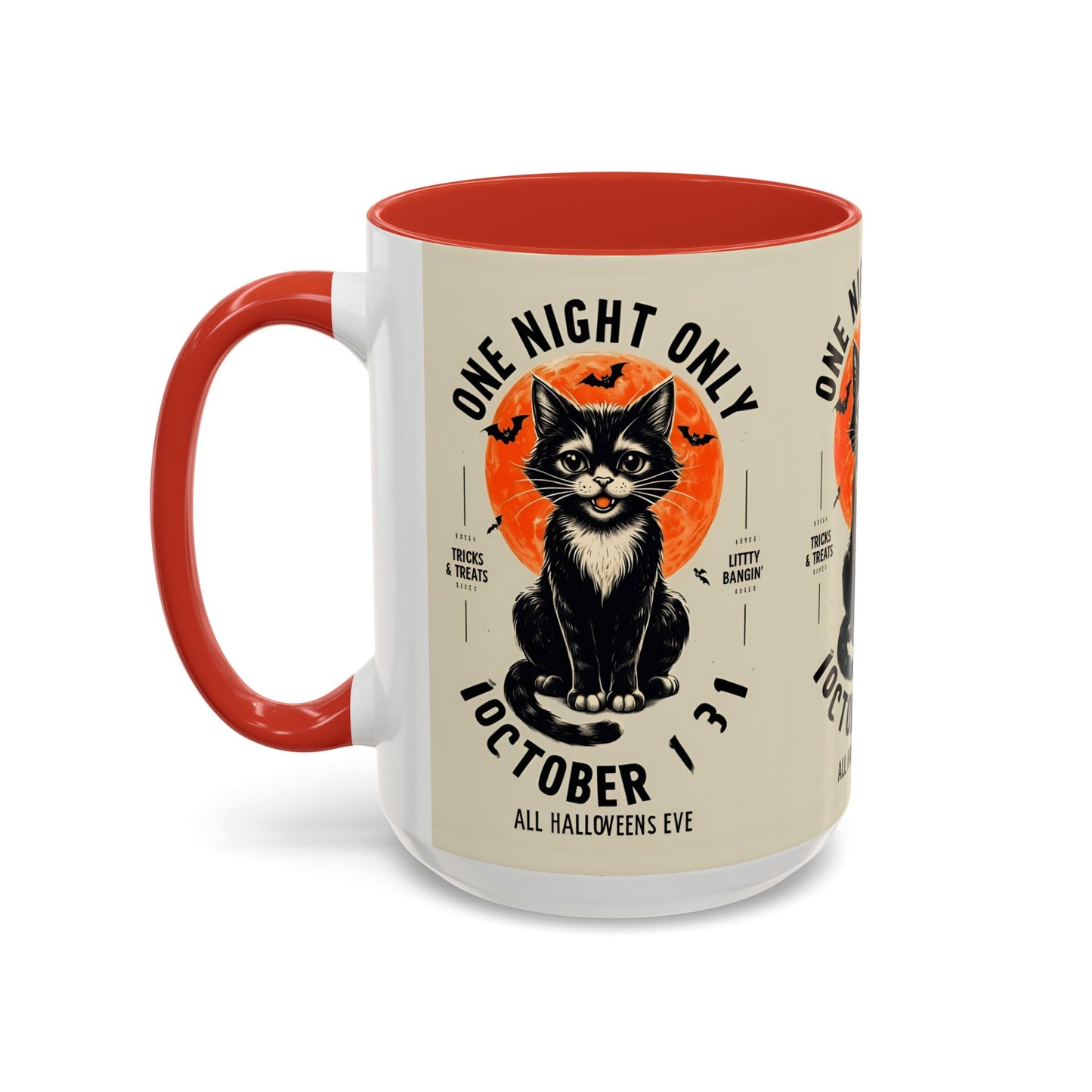 Halloween Black Cat Design | One Night Only October 31 Vintage Artwork Accent Mug