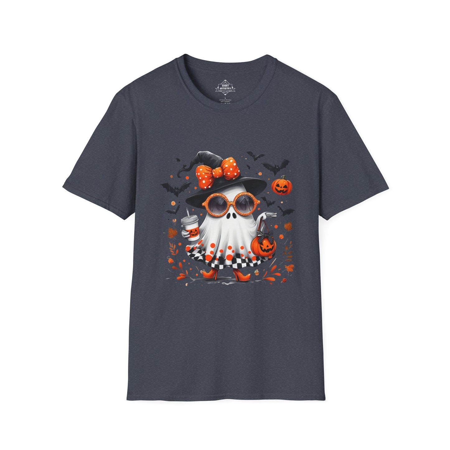 Trendy Halloween Ghost with Witch  Sunglasses | Cute Spooky Chic Pumpkin Art Print | Fashion Ghost Fall Aesthetic Design
