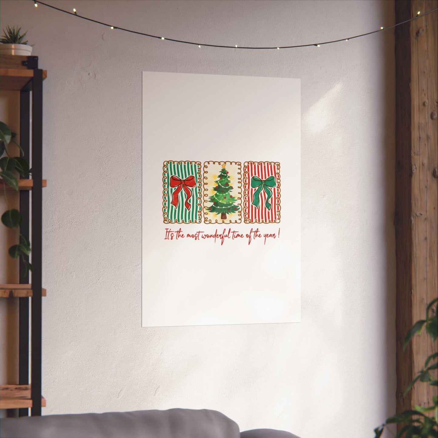 Festive Christmas Tree & Bow Design | It’s the Most Wonderful Time of the Year – Holiday Shirt, Mug, Tote & Home Decor Poster