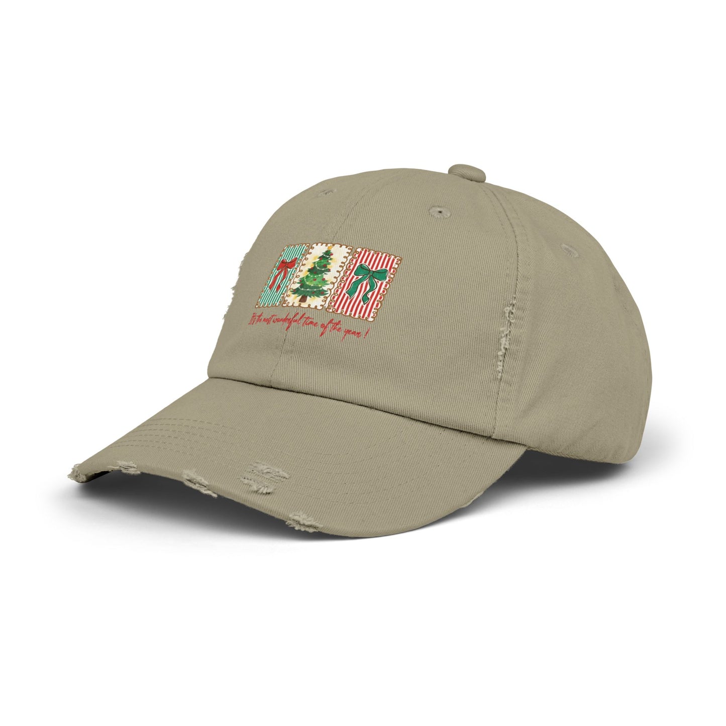 Festive Christmas Tree & Bow Design | It’s the Most Wonderful Time of the Year – Holiday Shirt, Mug, Tote & Home Decor Distressed cap