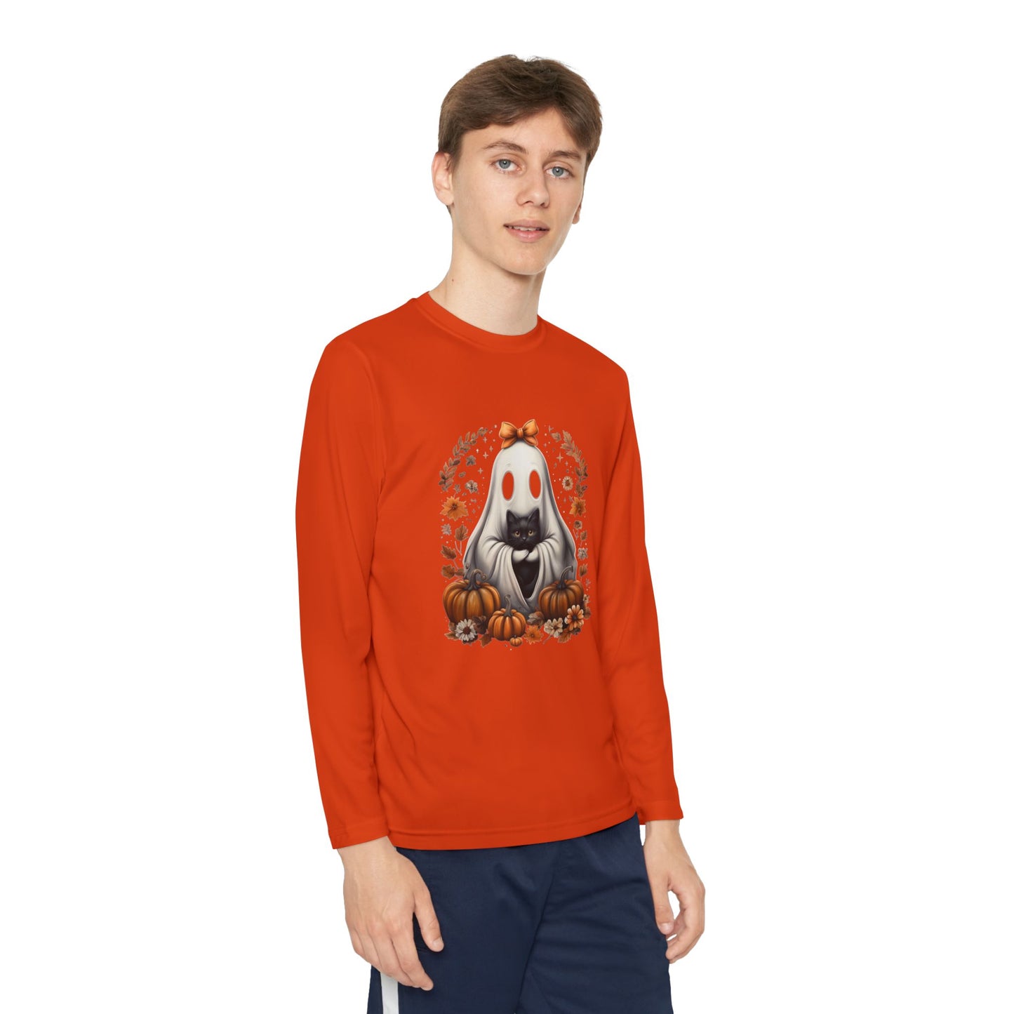 Cute Ghost and Black Cat Halloween T-Shirt | Cozy Fall Pumpkin Shirt | Spooky Season Aesthetic Apparel Gift for Halloween Lovers