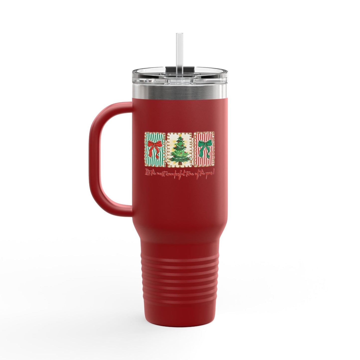 Festive Christmas Tree & Bow Design | It’s the Most Wonderful Time of the Year – Holiday Shirt, Mug, Tote & Home Decor Travel Mug