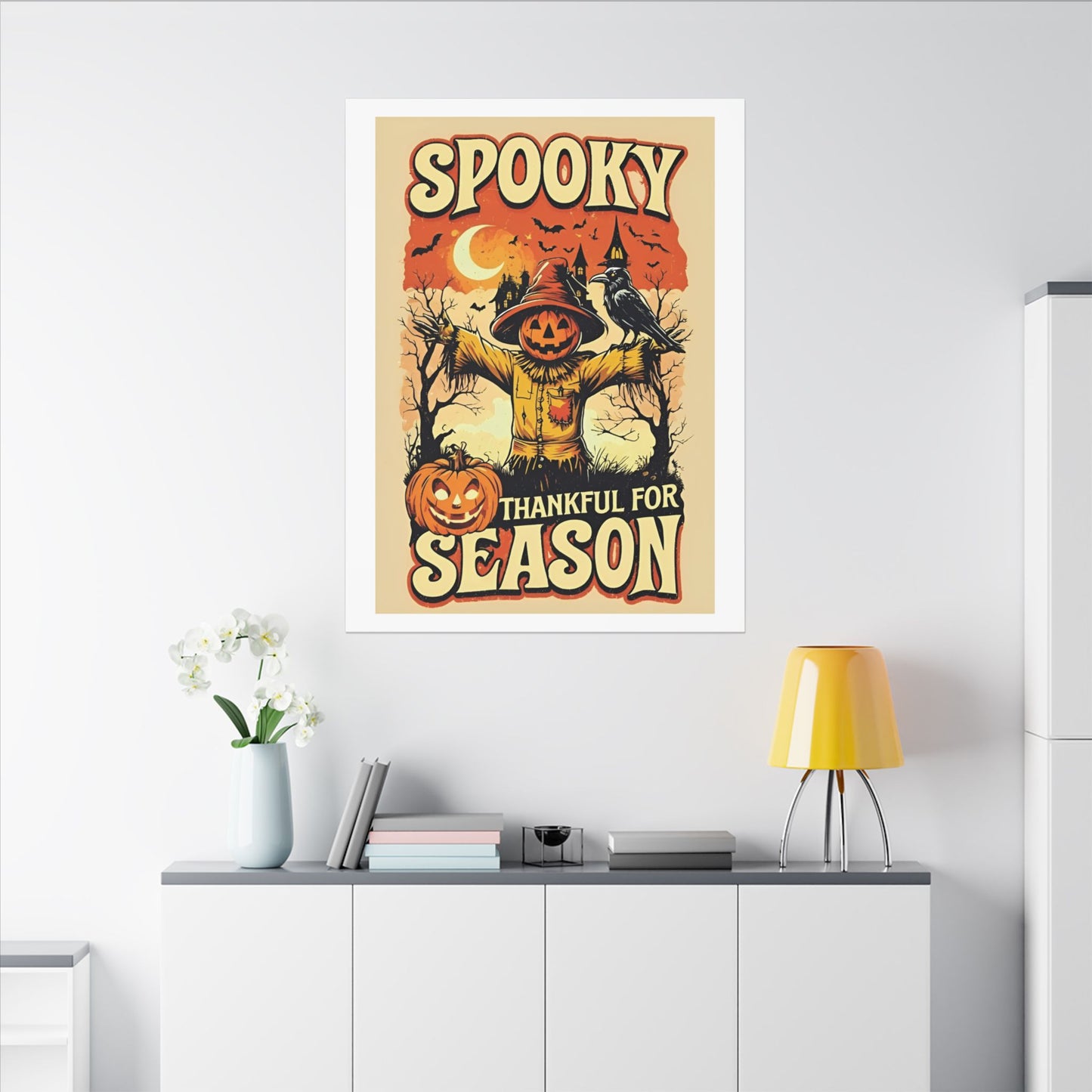 Spooky Thankful for the Season Halloween Scarecrow Vintage Design Canvas Print
