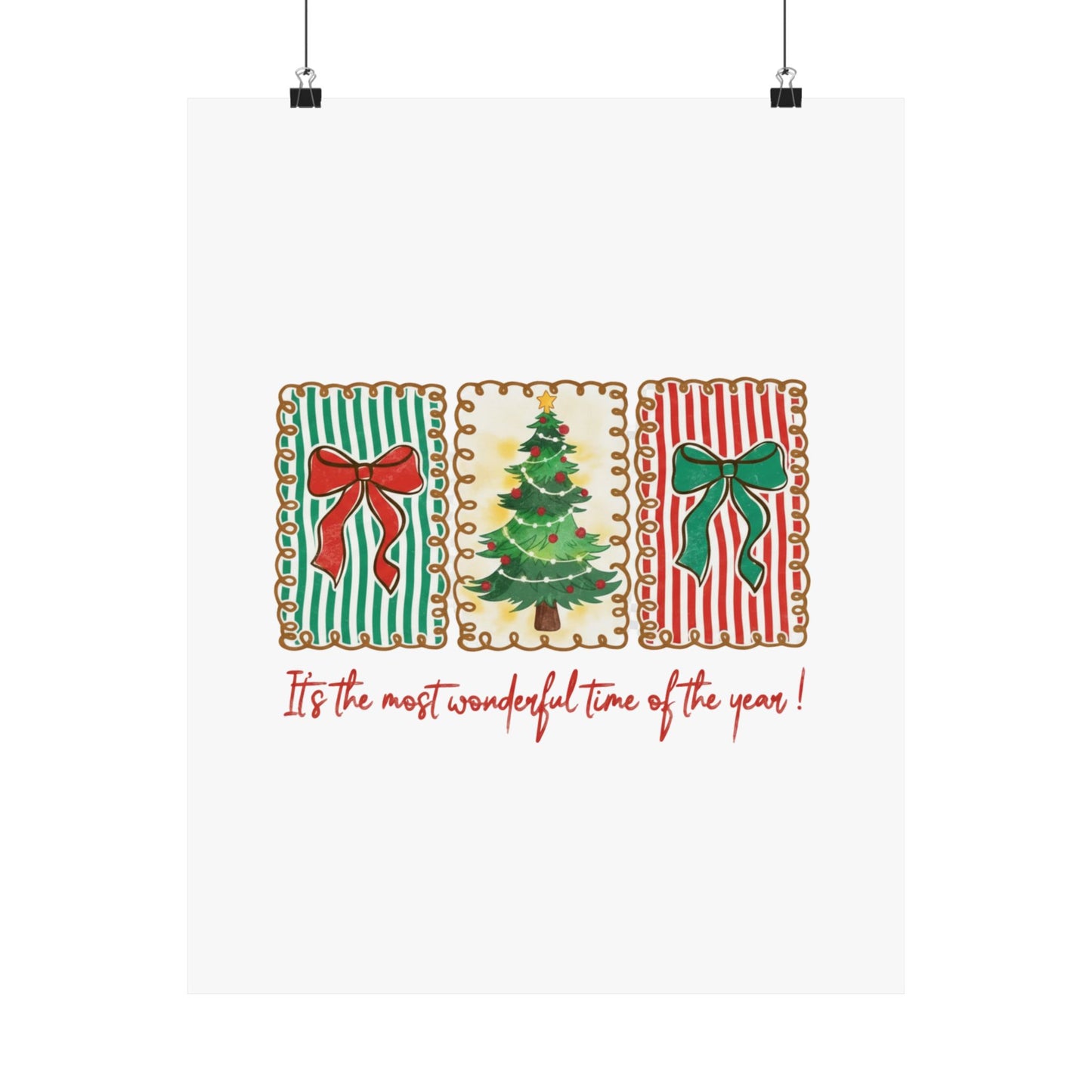 Festive Christmas Tree & Bow Design | It’s the Most Wonderful Time of the Year – Holiday Shirt, Mug, Tote & Home Decor Poster