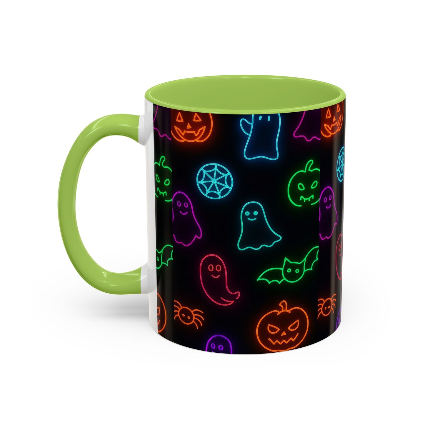Neon Halloween Pattern | Cute Ghosts, Pumpkins & Bats Glow Design Accent Mug