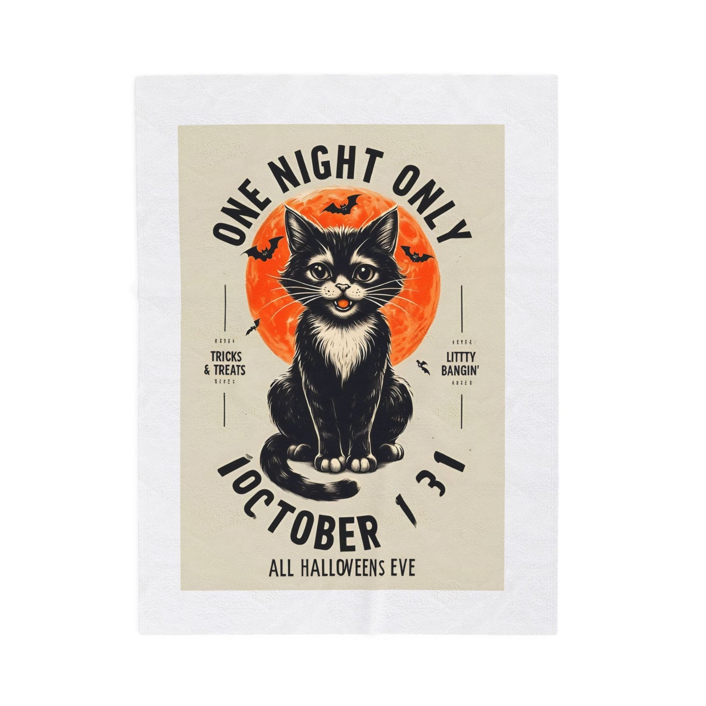 Halloween Black Cat Design | One Night Only October 31 Vintage Artwork Blanket