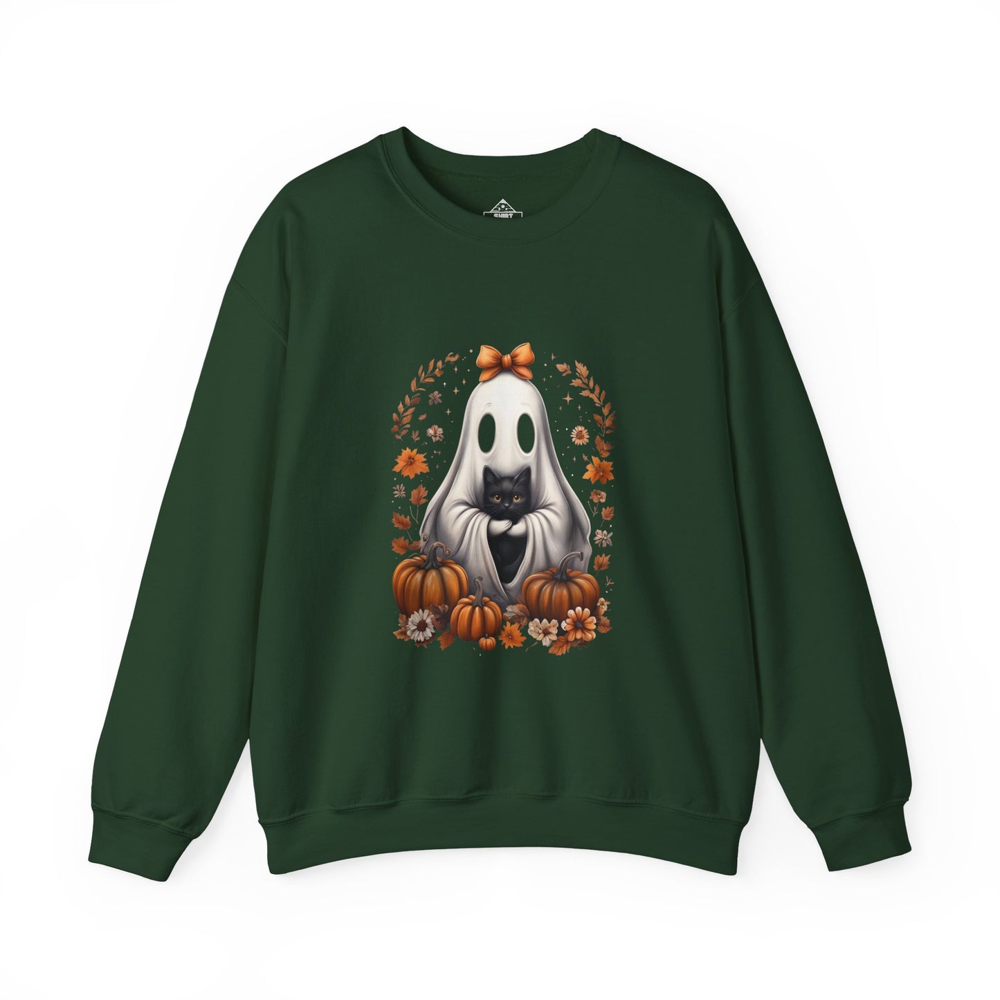 Cute Ghost and Black Cat Halloween T-Shirt | Cozy Fall Pumpkin Shirt | Spooky Season Aesthetic Apparel Gift for Halloween Lovers