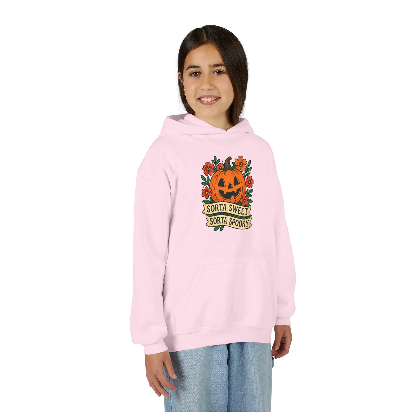 Cute Pumpkin Design – Sorta Sweet, Sorta Spooky Halloween Artwork Kids Hoodies