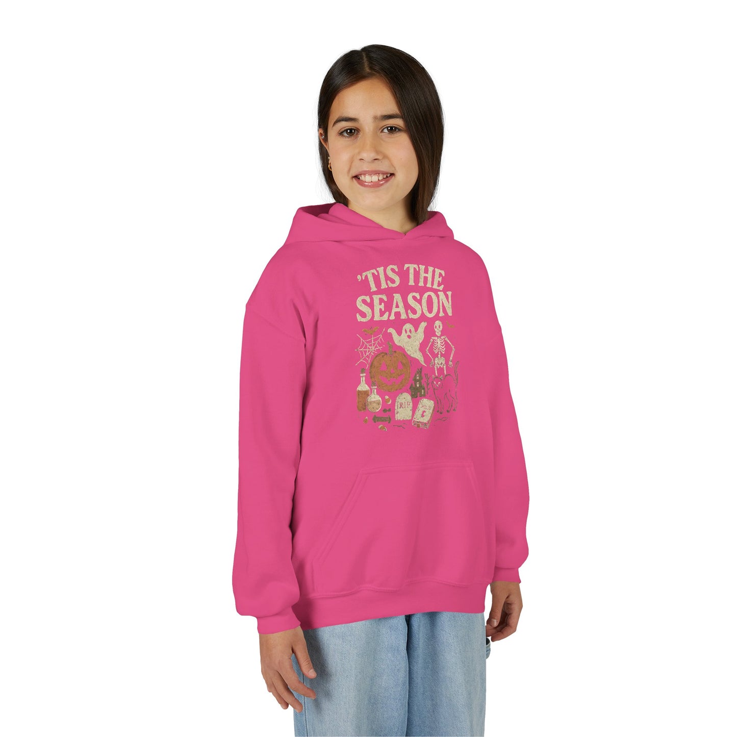 ‘Tis the Season Halloween  | Vintage Spooky Season Shirt with Ghost, Skeleton & Pumpkin | Retro Halloween Graphic Tee for Fall Kids Hoodie