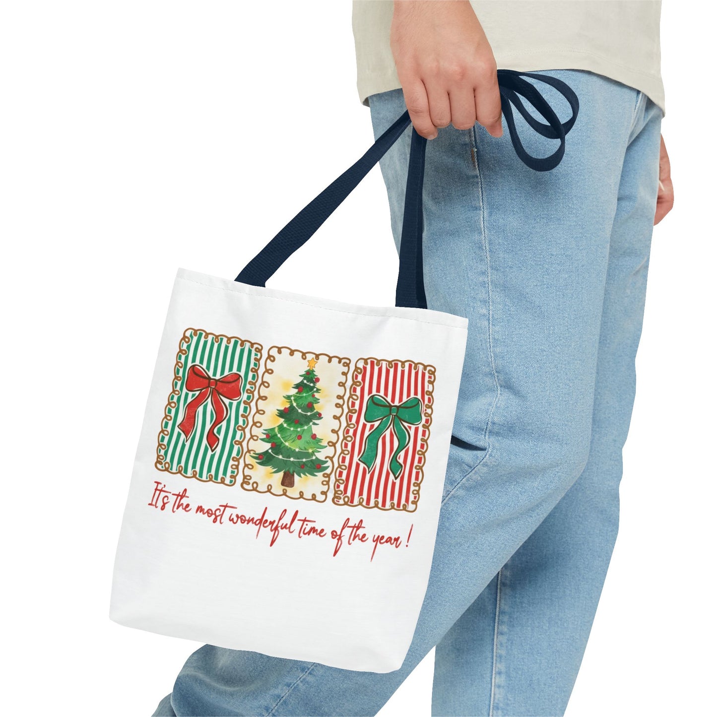 Festive Christmas Tree & Bow Design | It’s the Most Wonderful Time of the Year – Holiday Shirt, Mug, Tote & Home Decor Tote Bags