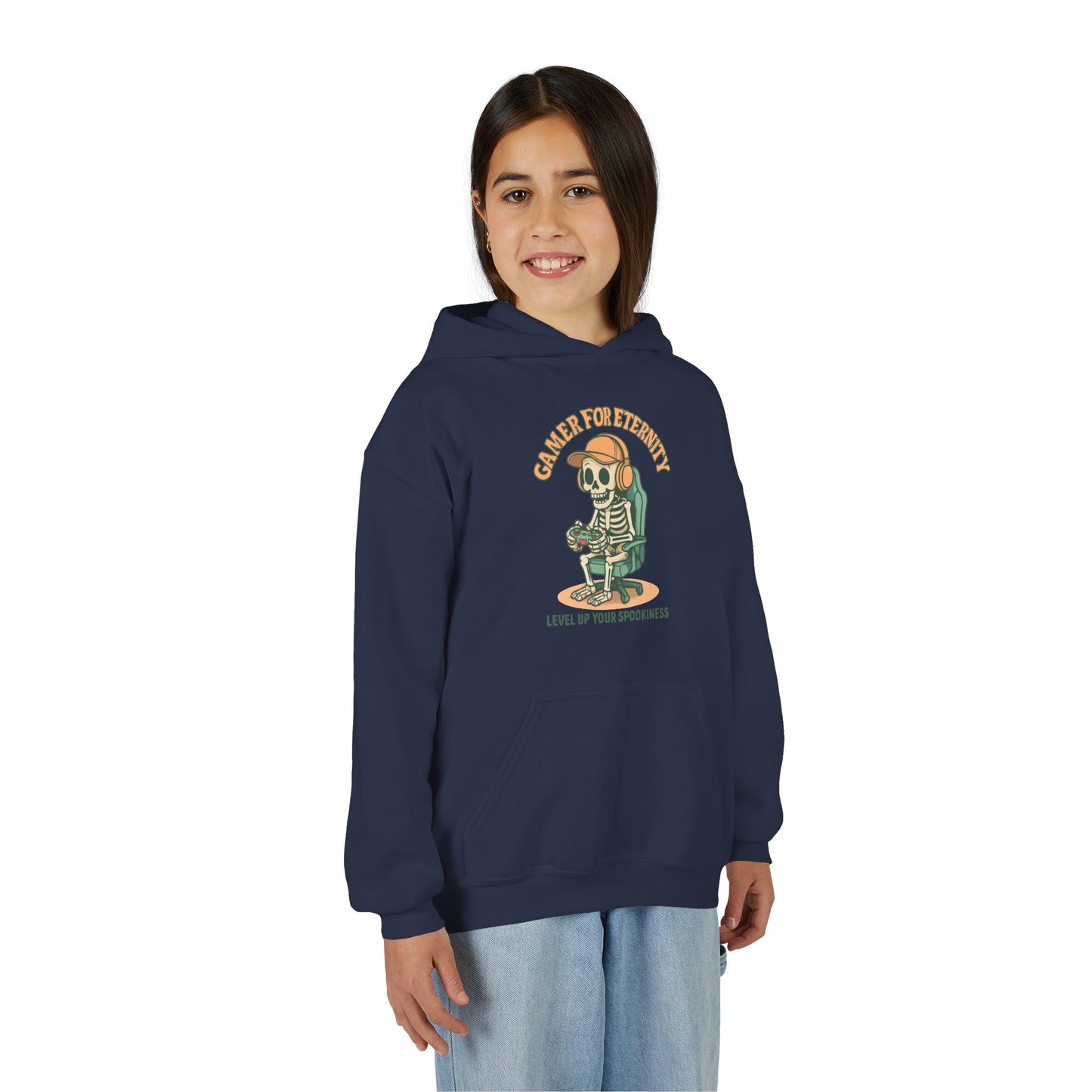 Cool Skeleton Gamer Youth Hoodie, Casual Streetwear, Perfect for Gamers, Halloween, Birthday, and Everyday Wear, Kids Hoodies