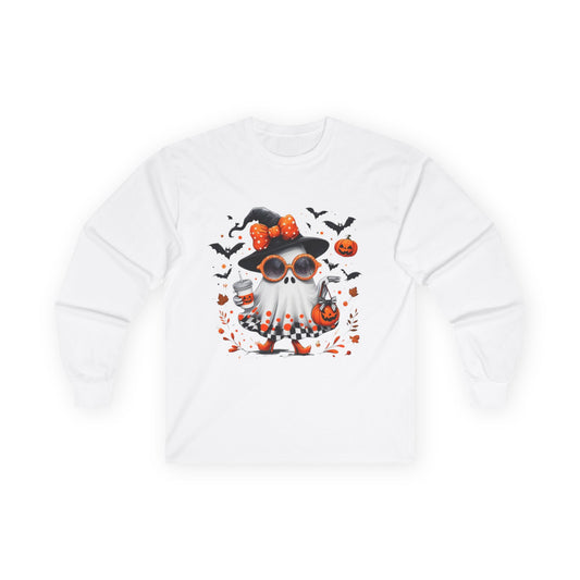 Trendy Halloween Ghost with Witch  Sunglasses | Cute Spooky Chic Pumpkin Art Print | Fashion Ghost Fall Aesthetic Design