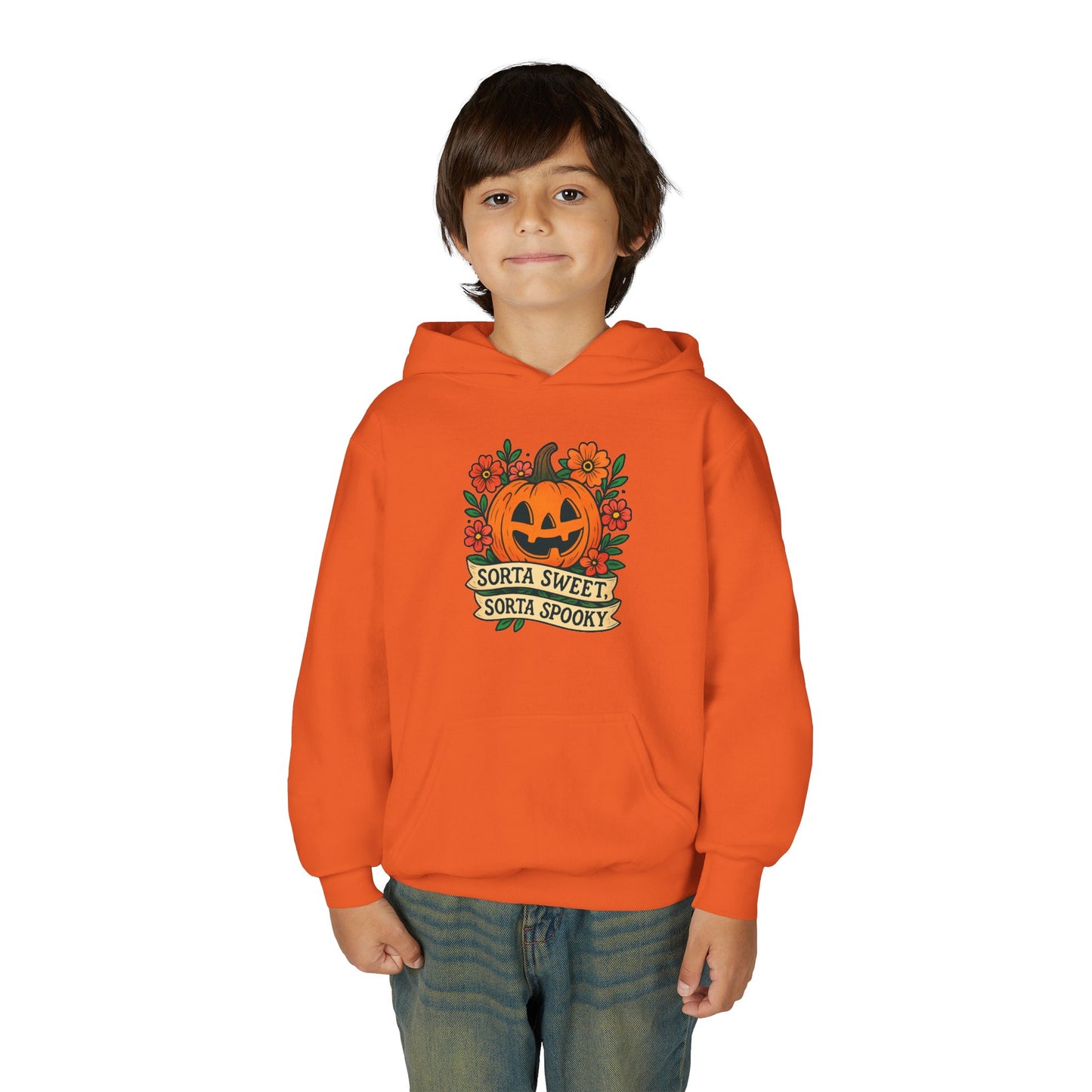 Cute Pumpkin Design – Sorta Sweet, Sorta Spooky Halloween Artwork Kids Hoodies