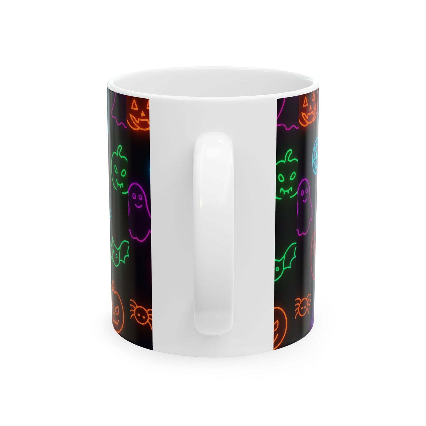 Neon Halloween Pattern | Cute Ghosts, Pumpkins & Bats Glow Design Ceramic Mug