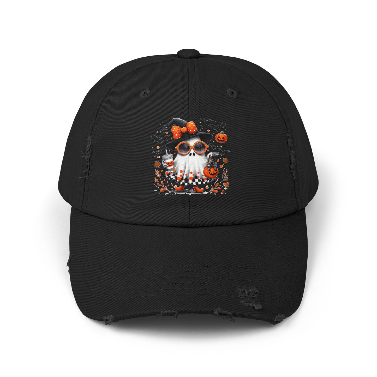 Cute Halloween Ghost  | Trendy Witch Ghost Outfit | Spooky Fall Shirt for Women | Pumpkin Aesthetic Halloween Apparel Gift Distressed cap