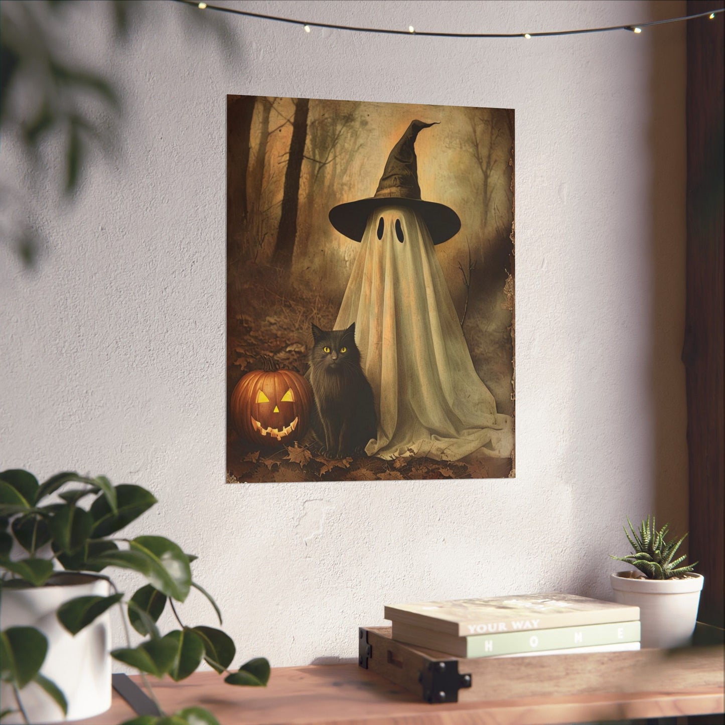 Halloween Ghost and Cat Matte Vertical Posters, Spooky Home Decor, Fall Art Print, Seasonal Wall Art, Halloween Decor, Poster