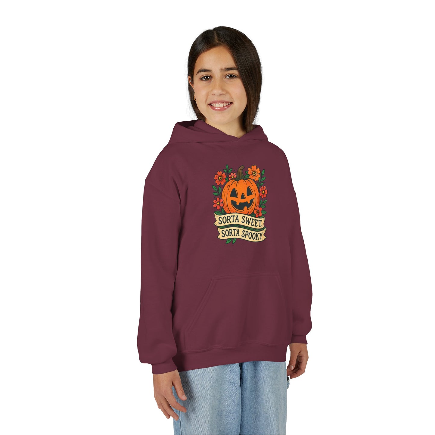 Cute Pumpkin Design – Sorta Sweet, Sorta Spooky Halloween Artwork Kids Hoodies