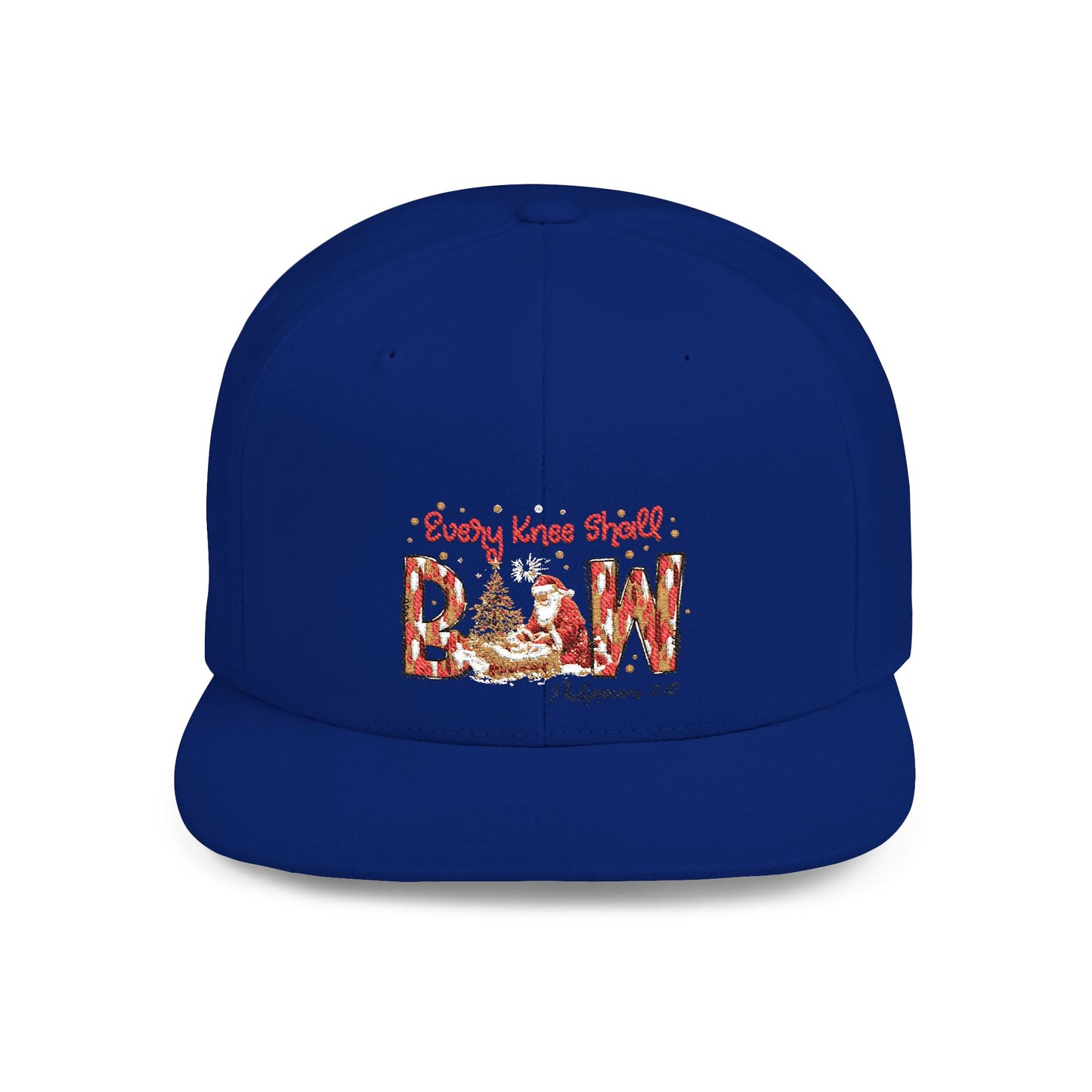 Every Knee Shall Bow Philippians 2:10 | Christian Christmas Design with Santa & Baby Jesus | Faith-Based Holiday Gift Snapback Cap