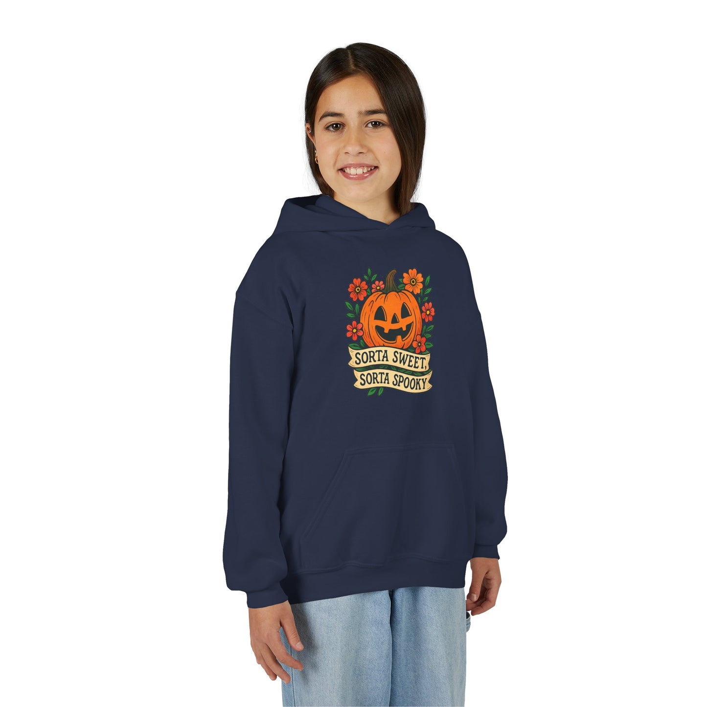 Cute Pumpkin Design – Sorta Sweet, Sorta Spooky Halloween Artwork Kids Hoodies