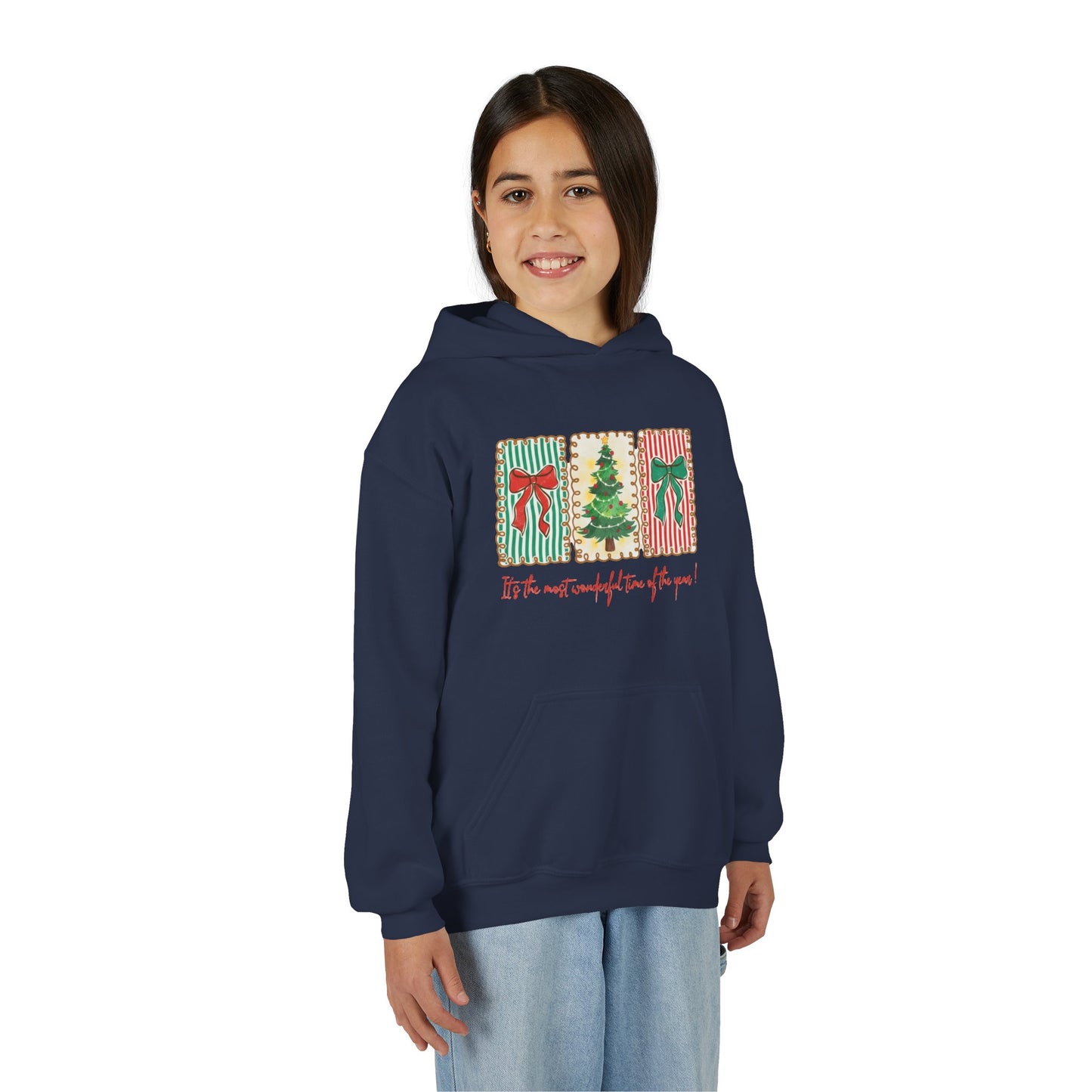 Festive Christmas Tree & Bow Design | It’s the Most Wonderful Time of the Year – Holiday Shirt, Mug, Tote & Home Decor Kids Hoodie