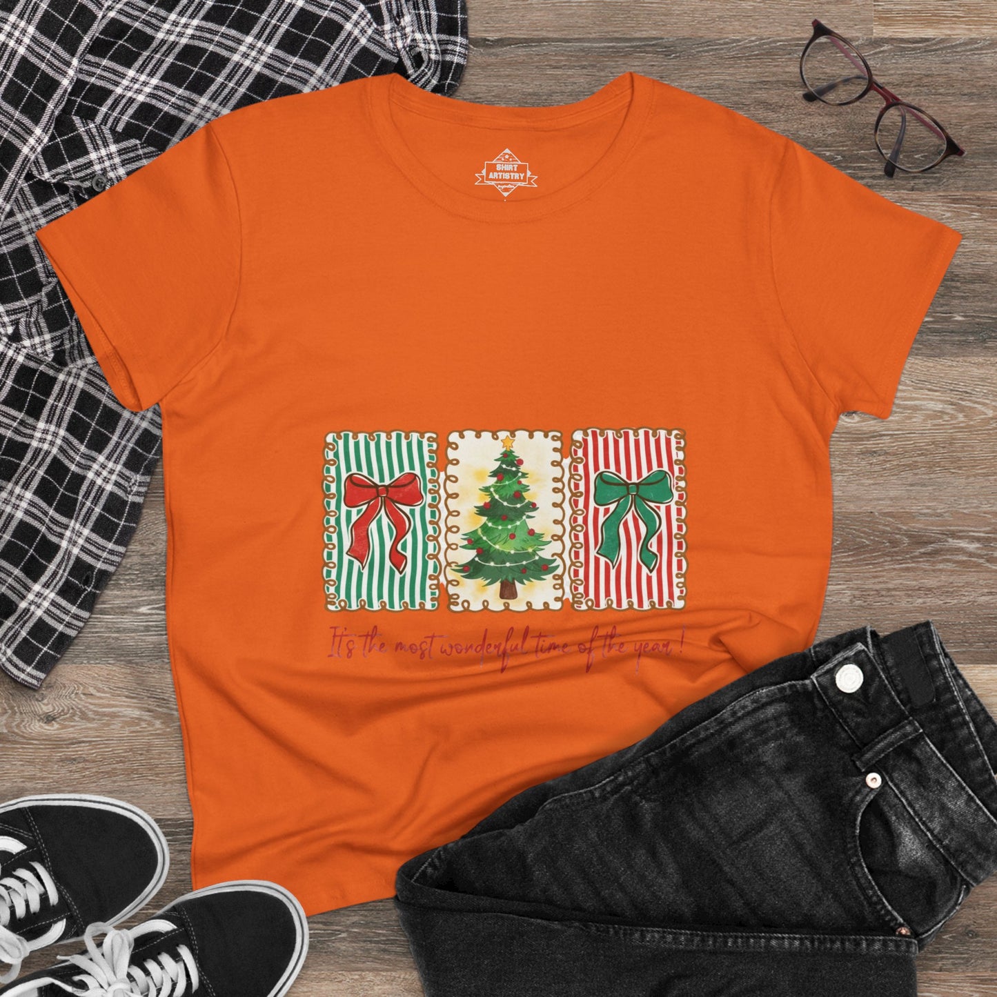 Festive Christmas Tree & Bow Design | It’s the Most Wonderful Time of the Year – Holiday Shirt, Mug, Tote & Home Decor
