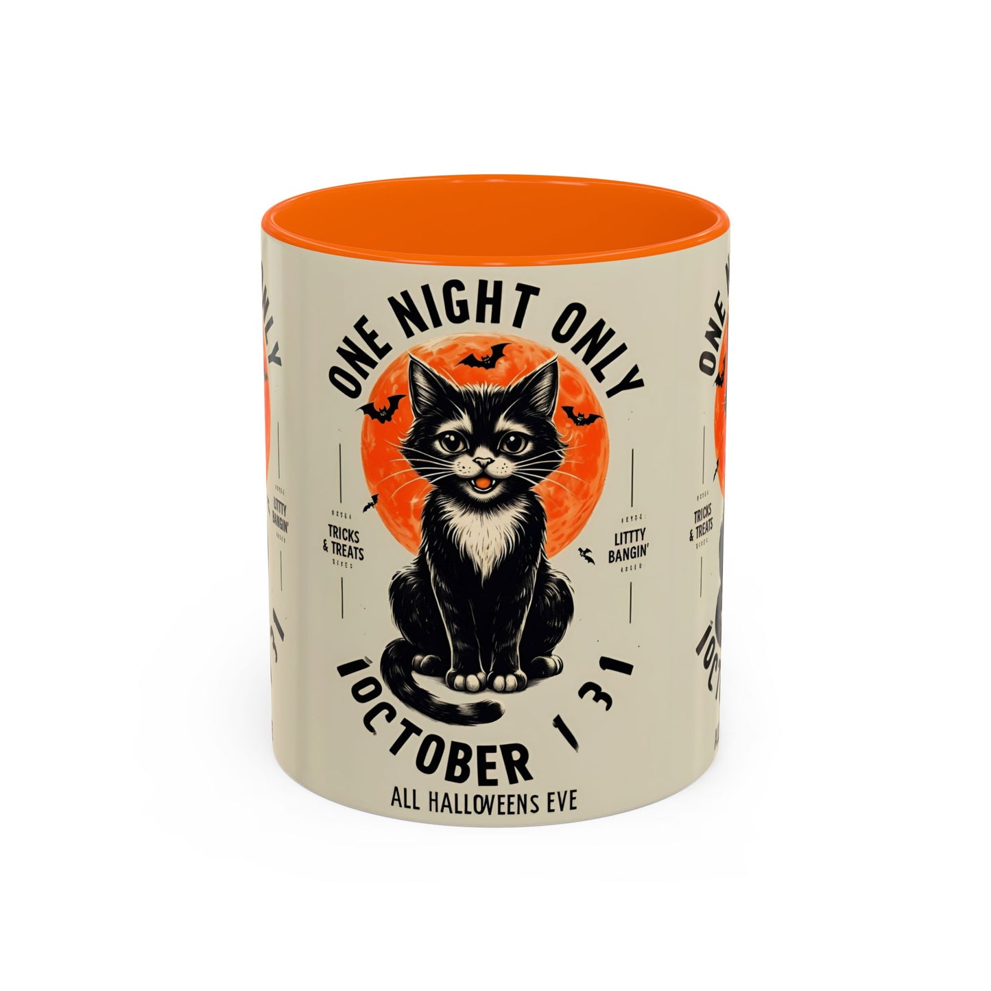 Halloween Black Cat Design | One Night Only October 31 Vintage Artwork Accent Mug
