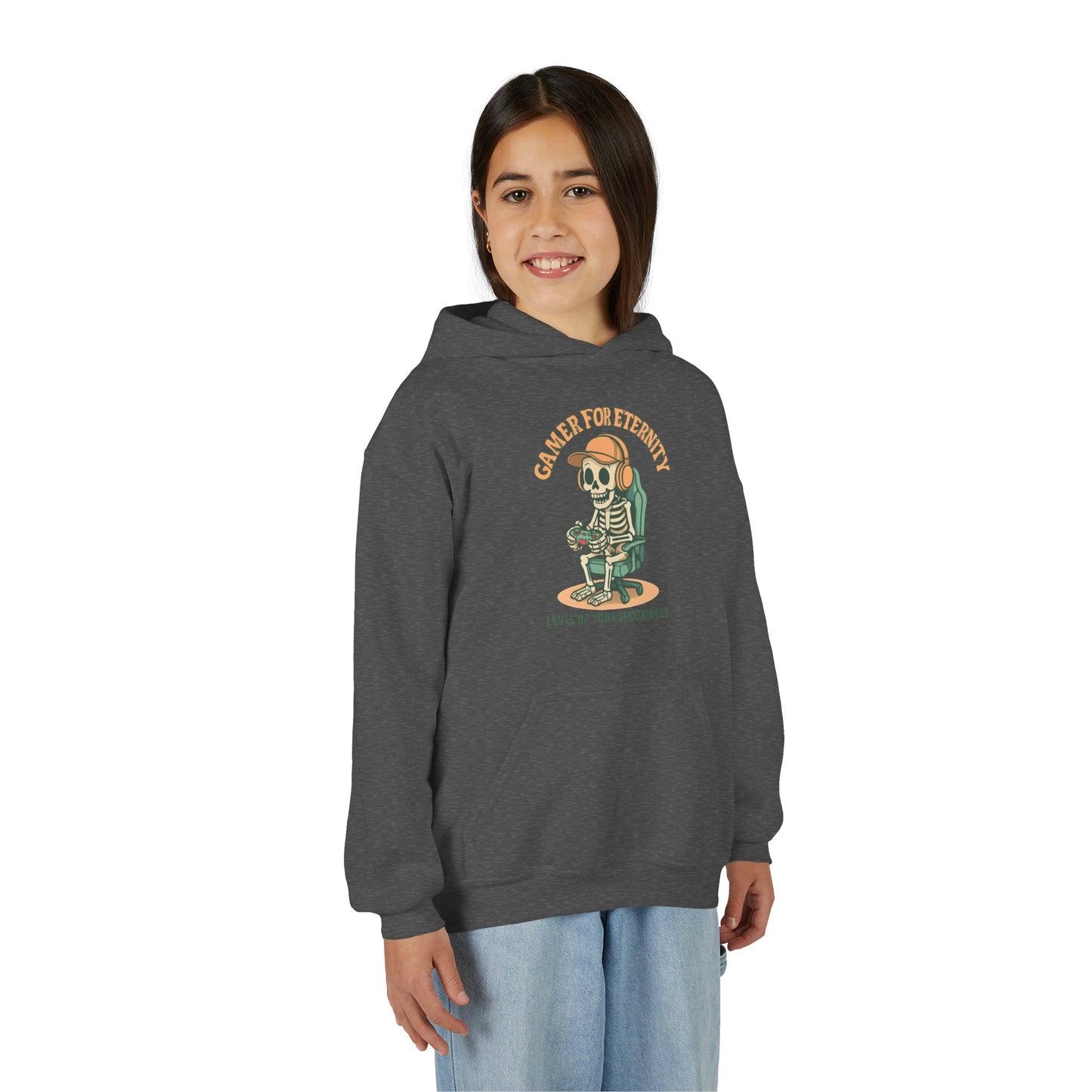 Cool Skeleton Gamer Youth Hoodie, Casual Streetwear, Perfect for Gamers, Halloween, Birthday, and Everyday Wear, Kids Hoodies