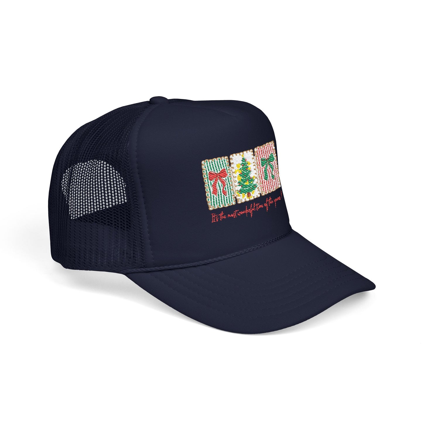 Festive Christmas Tree & Bow Design | It’s the Most Wonderful Time of the Year – Holiday Shirt, Mug, Tote & Home Decor Hat Embroidered