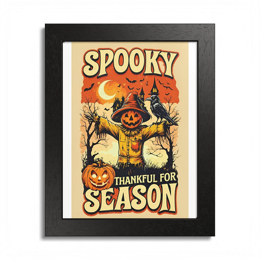 Spooky Thankful for the Season Wall Art – Halloween Pumpkin Scarecrow Poster | Autumn Fall Décor Framed Print